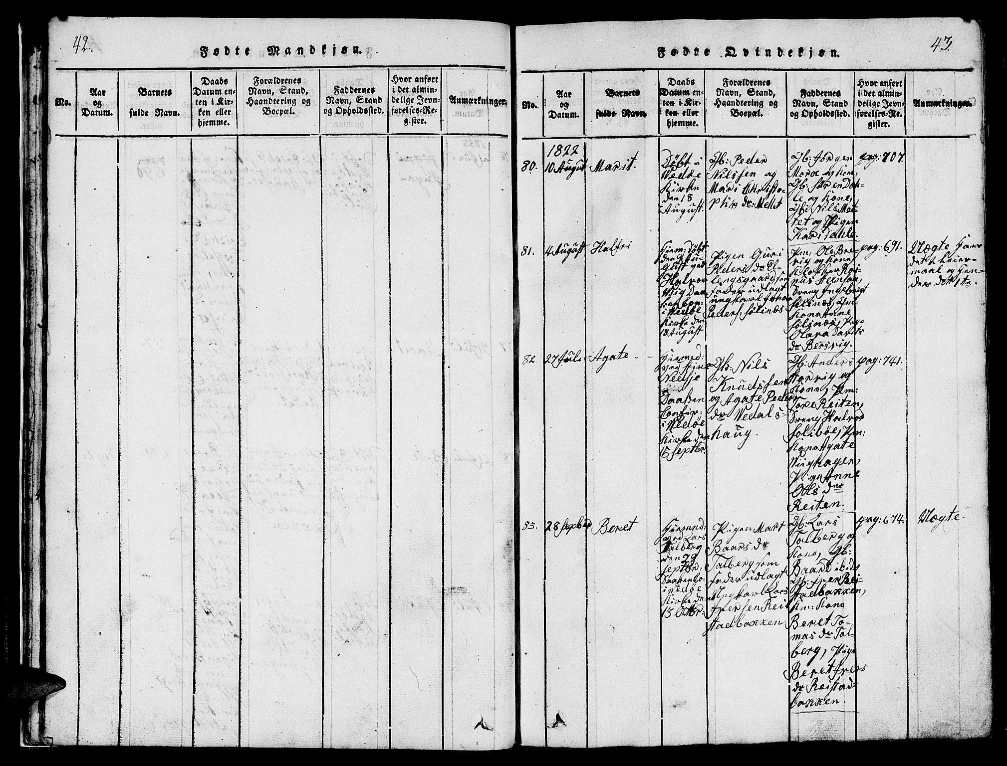 Ministerialprotokoller, klokkerbøker og fødselsregistre - Møre og Romsdal, AV/SAT-A-1454/547/L0610: Parish register (copy) no. 547C01, 1818-1839, p. 42-43