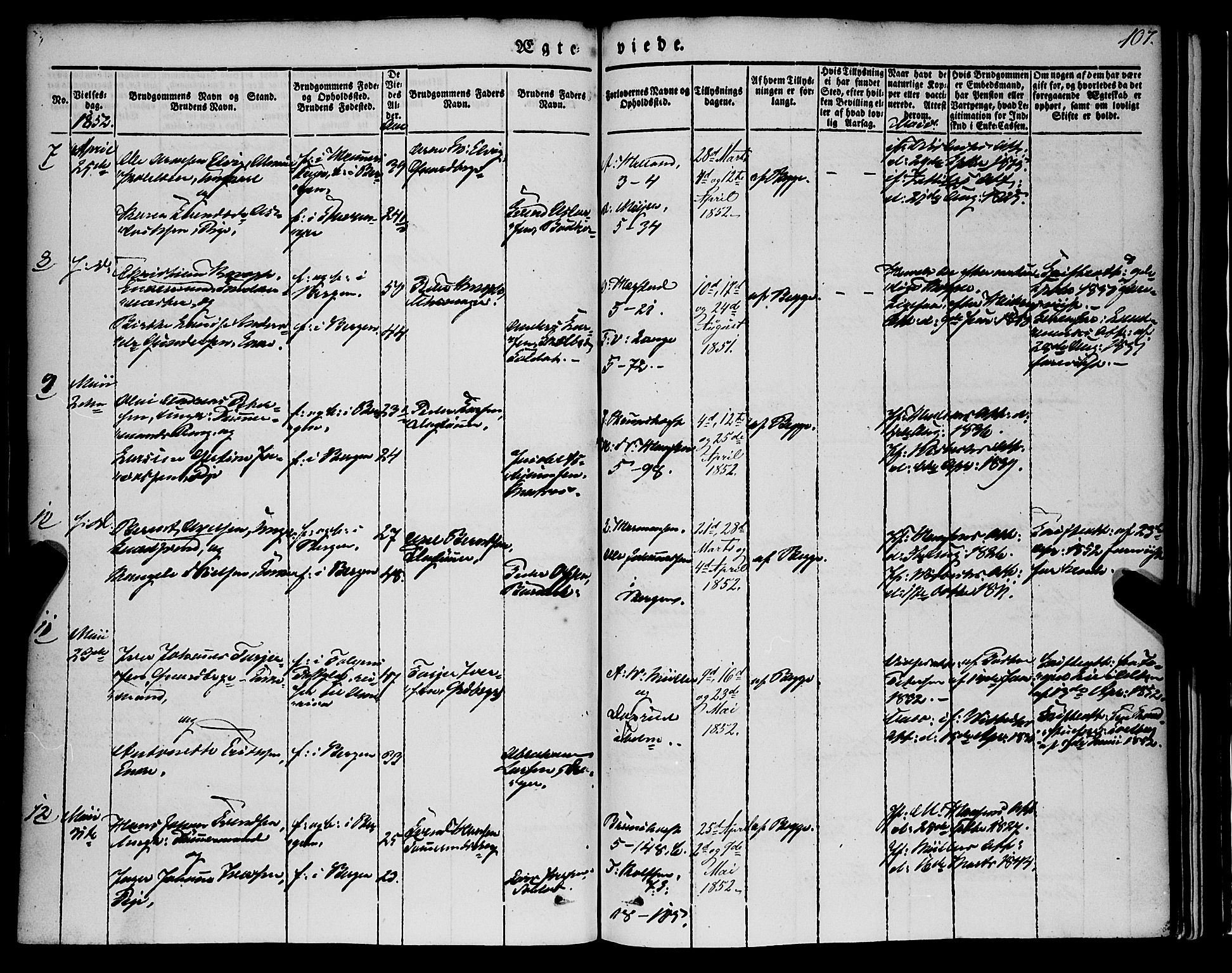 Nykirken Sokneprestembete, AV/SAB-A-77101/H/Haa/L0031: Parish register (official) no. D 1, 1834-1861, p. 107