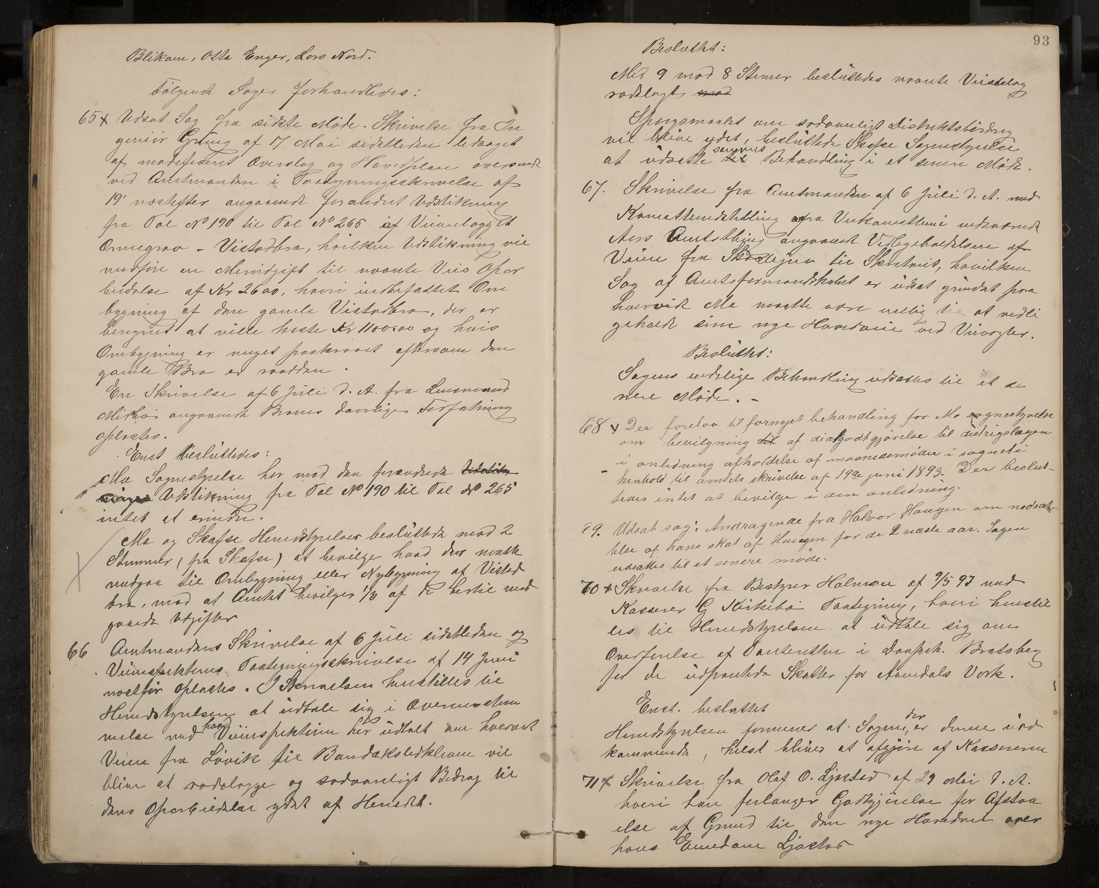 Mo formannskap og sentraladministrasjon, IKAK/0832021/A/L0003: Møtebok, 1886-1903, p. 93