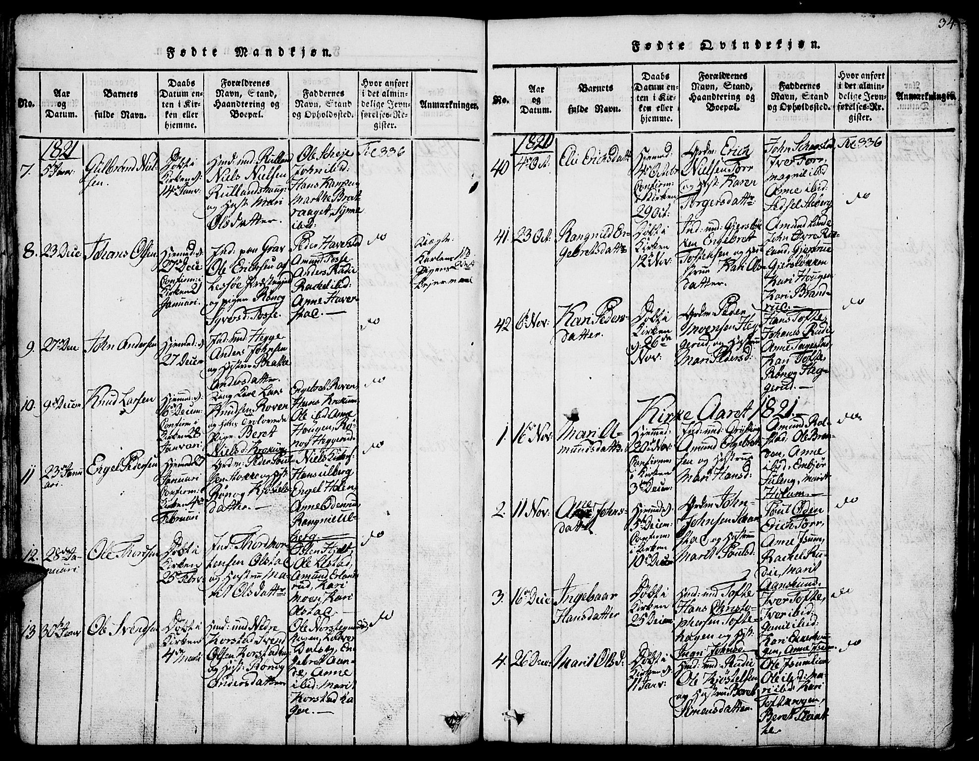 Fron prestekontor, AV/SAH-PREST-078/H/Ha/Hab/L0001: Parish register (copy) no. 1, 1816-1843, p. 34