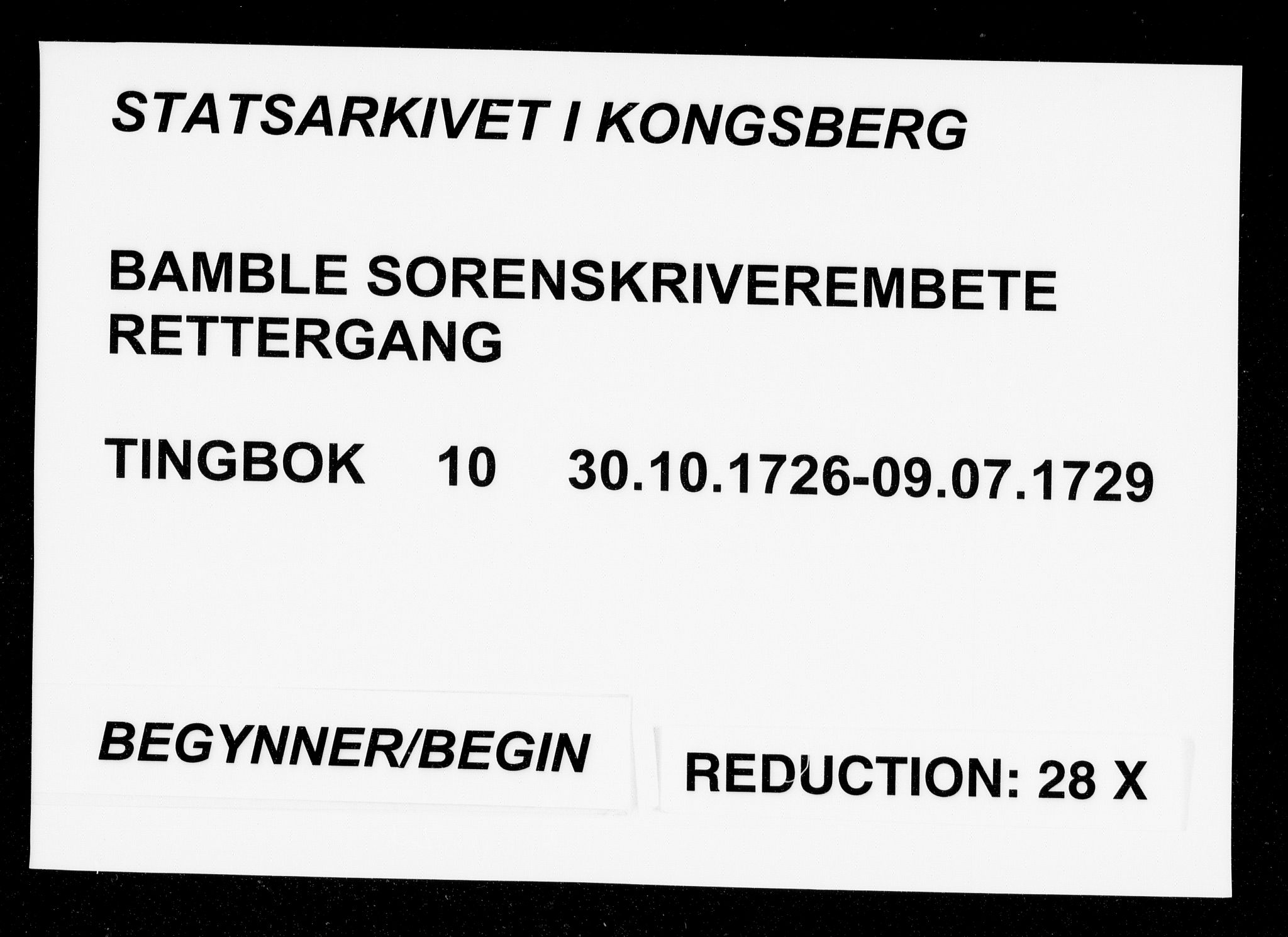 Bamble sorenskriveri, AV/SAKO-A-214/F/Fa/Faa/L0010: Tingbok, 1726-1729