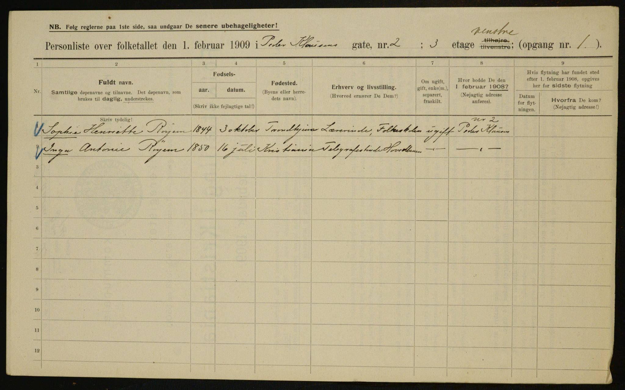 OBA, Municipal Census 1909 for Kristiania, 1909, p. 71342