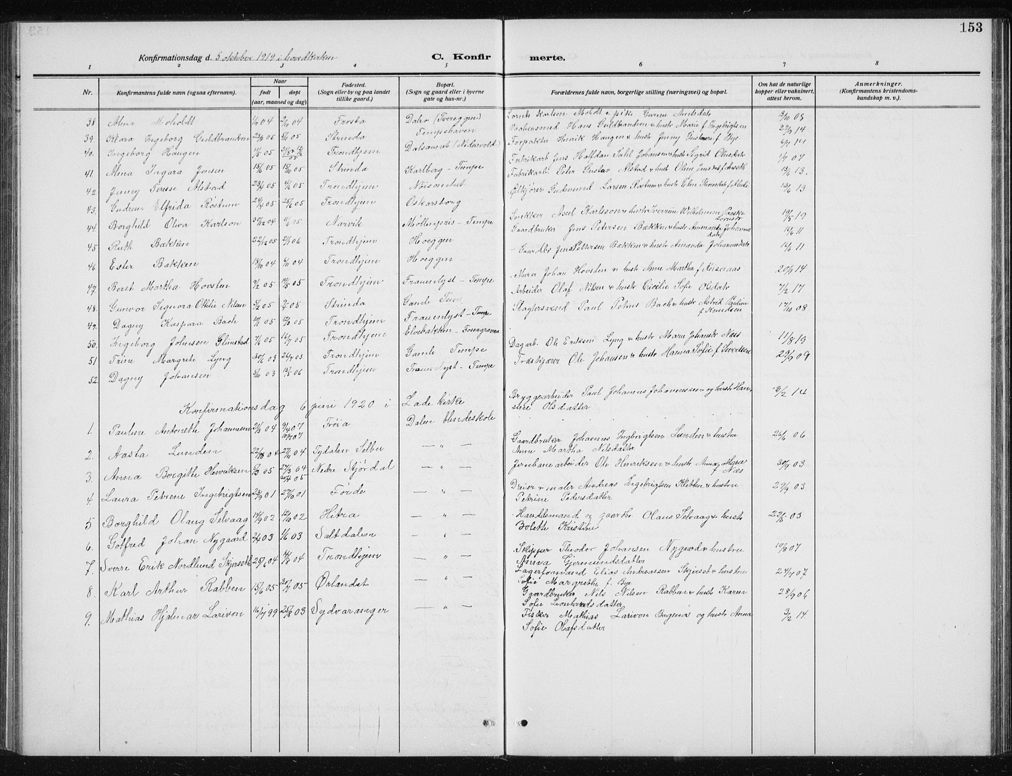 Ministerialprotokoller, klokkerbøker og fødselsregistre - Sør-Trøndelag, SAT/A-1456/606/L0314: Parish register (copy) no. 606C10, 1911-1937, p. 153