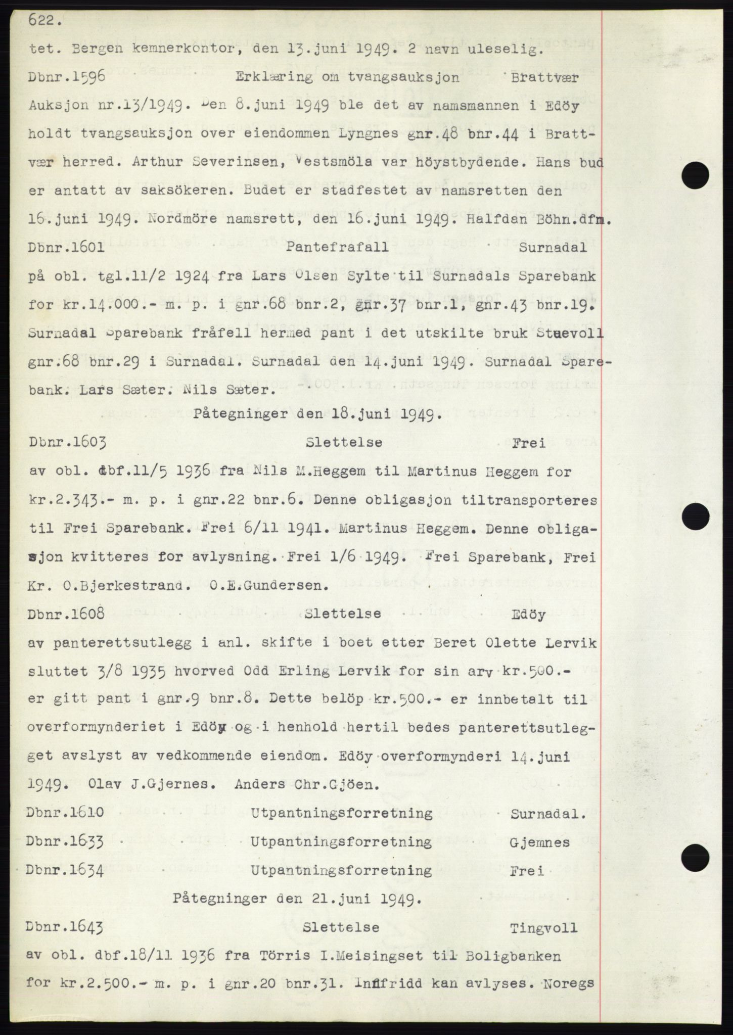 Nordmøre sorenskriveri, SAT/A-4132/1/2/2Ca: Mortgage book no. C82b, 1946-1951, Diary no: : 1596/1949