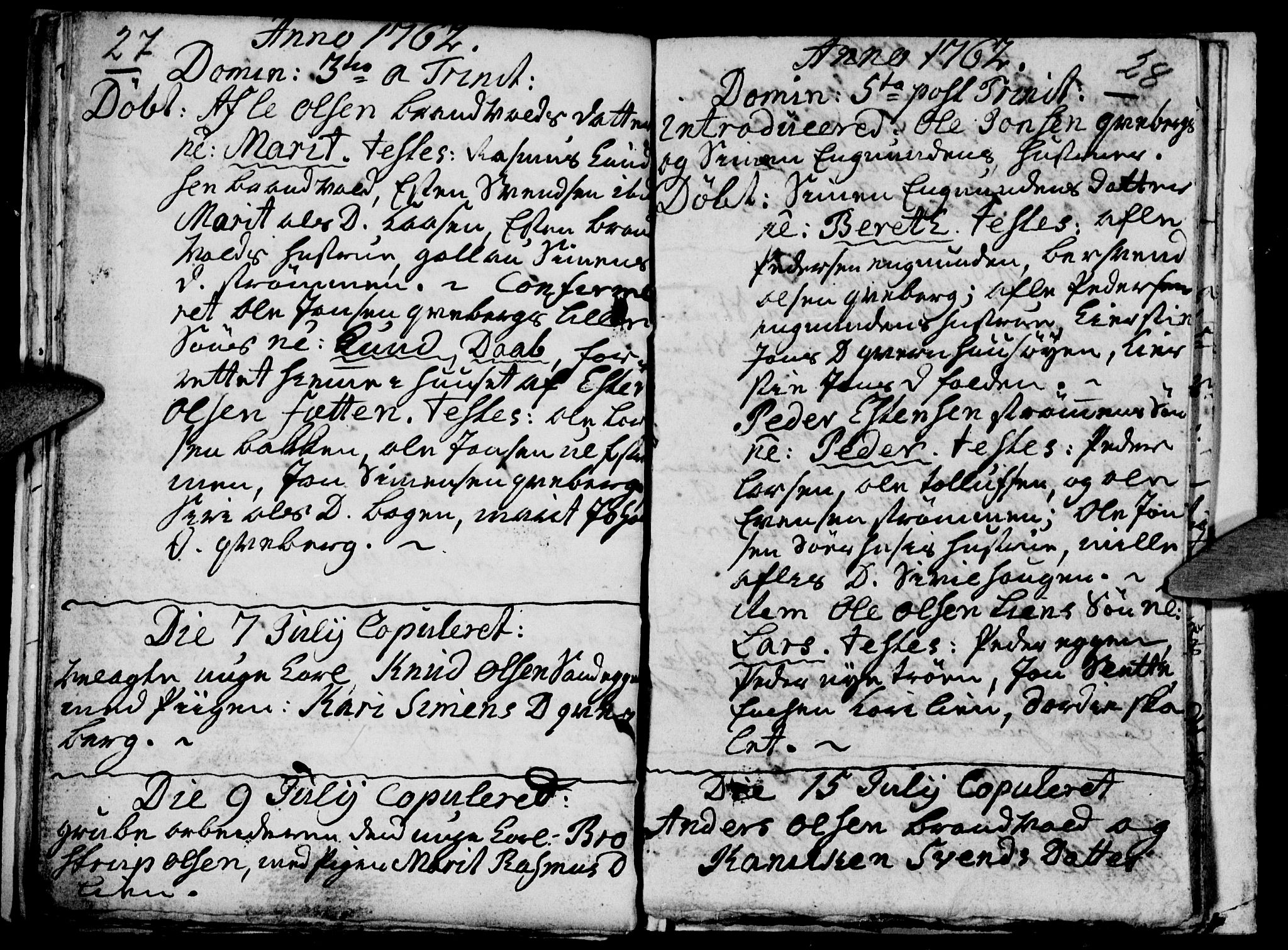 Tynset prestekontor, SAH/PREST-058/H/Ha/Haa/L0004: Parish register (official) no. 4, 1761-1763, p. 27-28