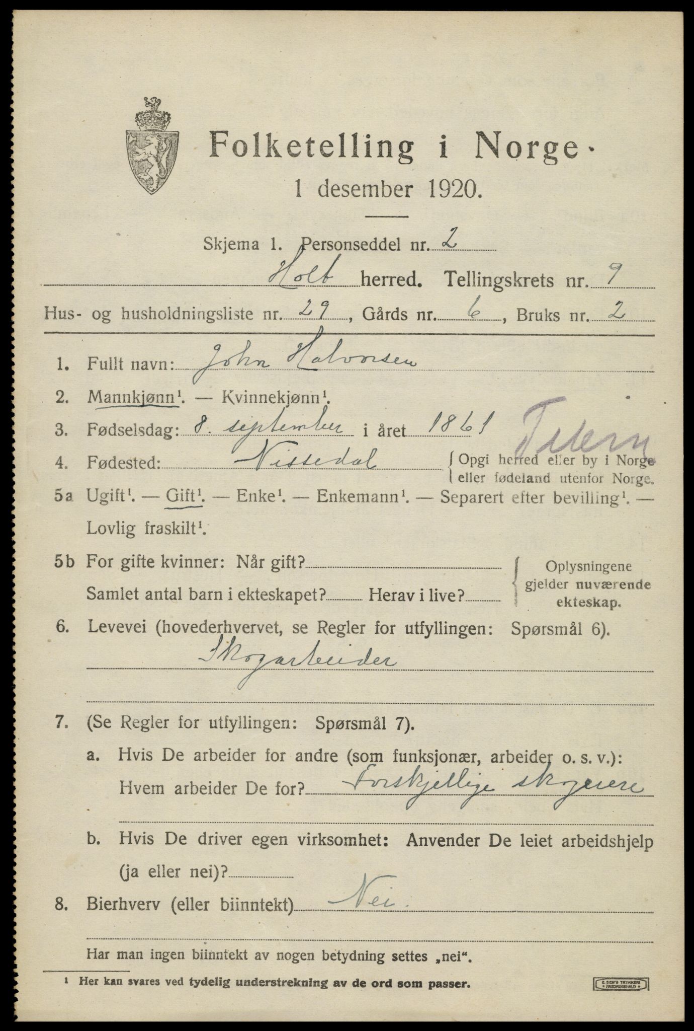 SAK, 1920 census for Holt, 1920, p. 5416