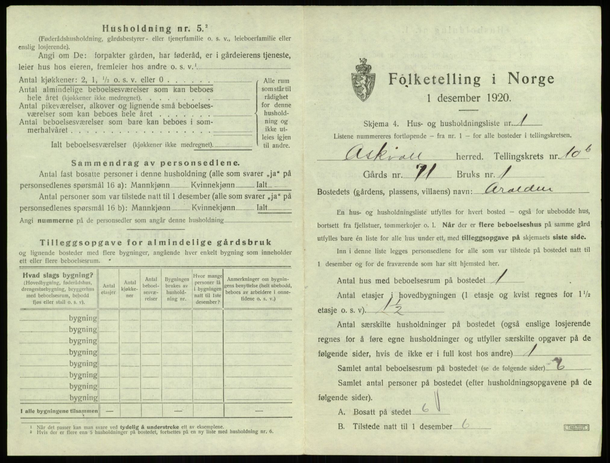 SAB, 1920 census for Askvoll, 1920, p. 545