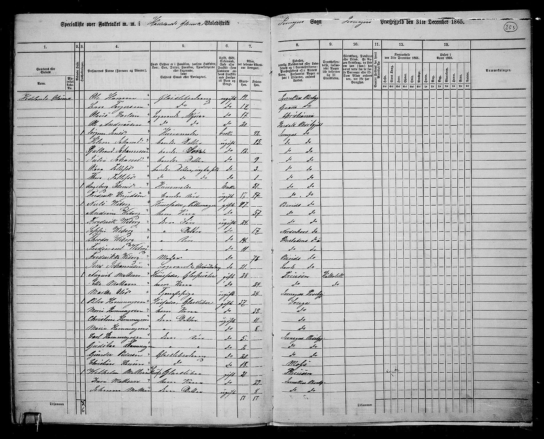 RA, 1865 census for Jevnaker, 1865, p. 233