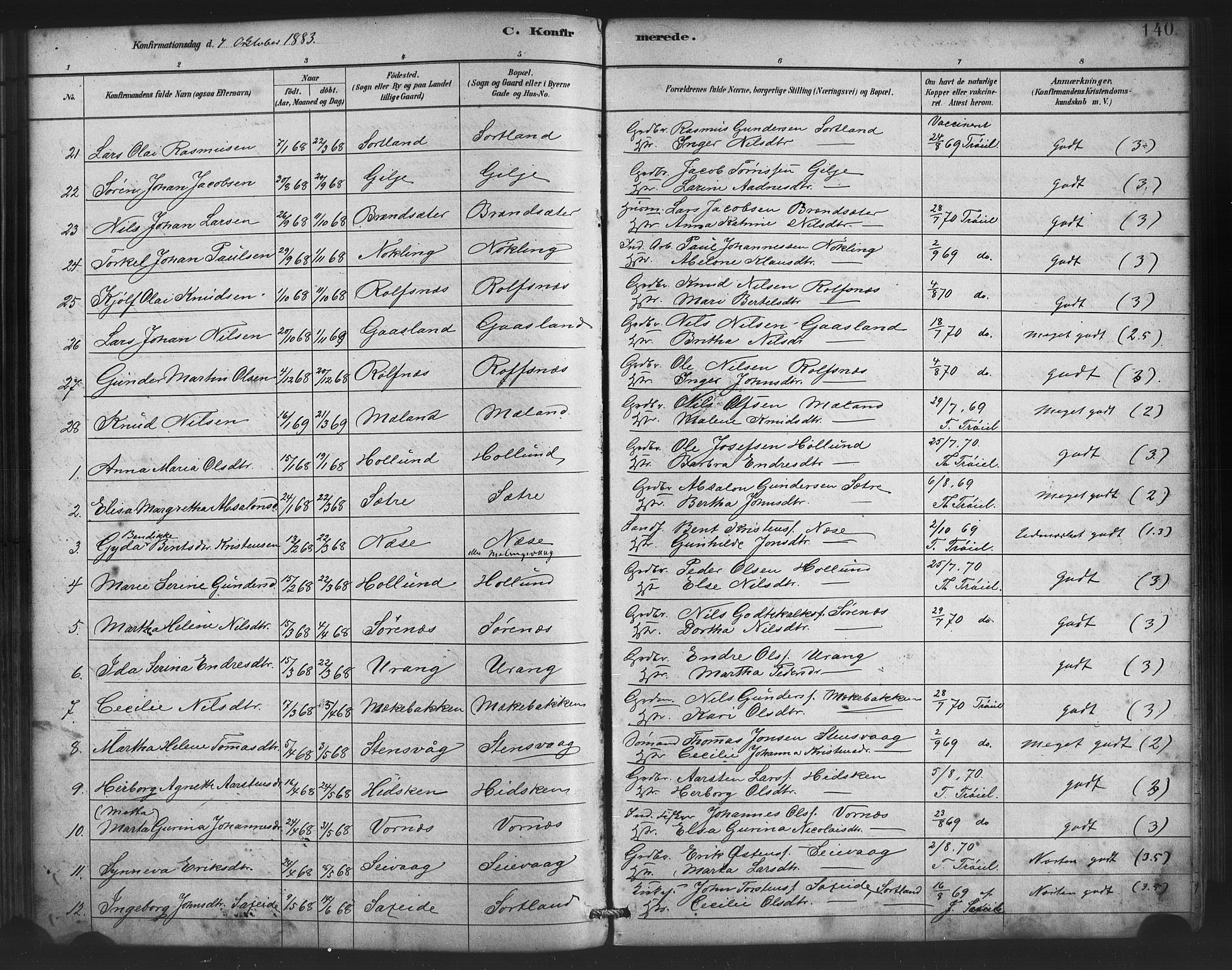 Finnås sokneprestembete, SAB/A-99925/H/Ha/Haa/Haac/L0001: Parish register (official) no. C 1, 1881-1894, p. 140