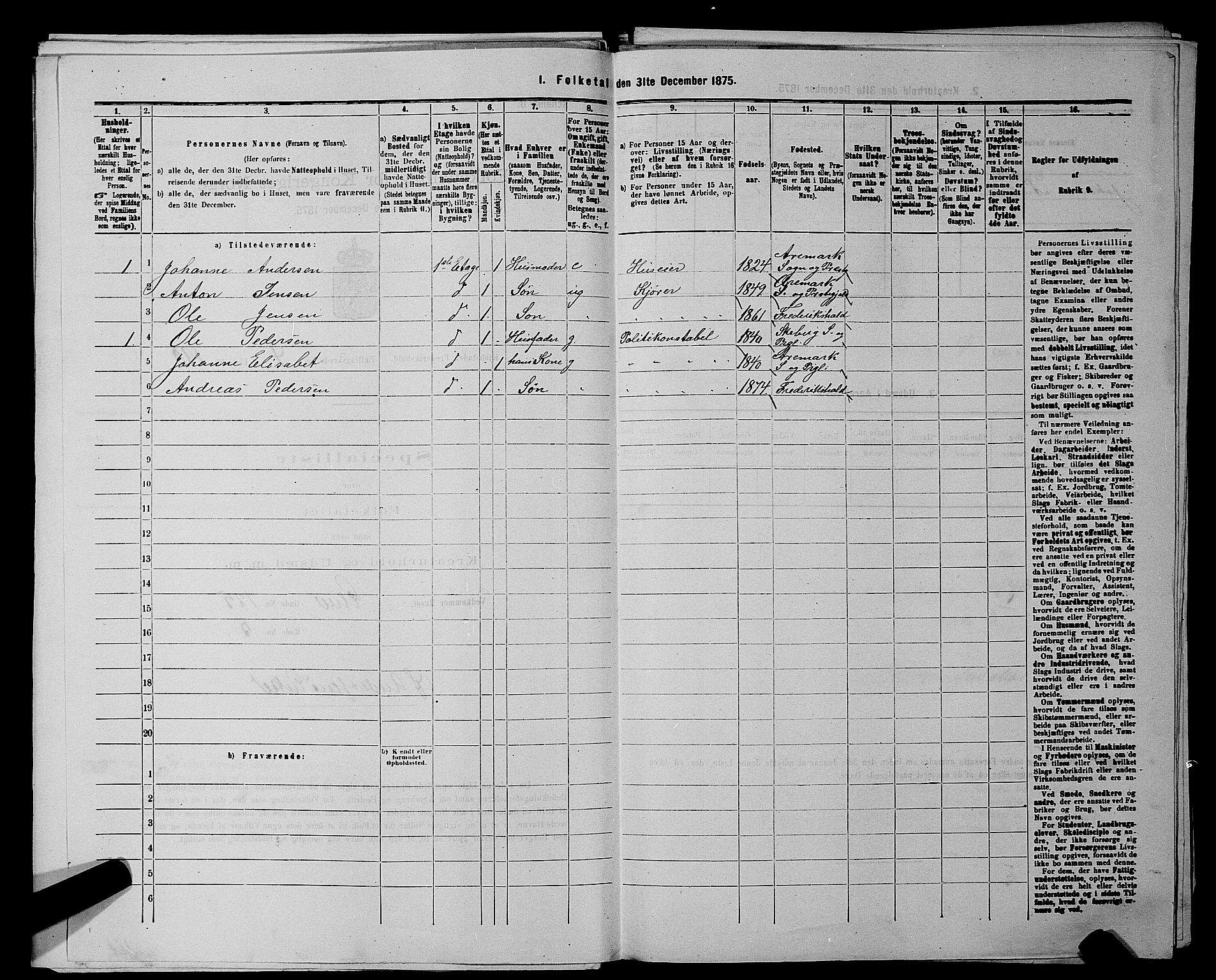 RA, 1875 census for 0101P Fredrikshald, 1875, p. 453