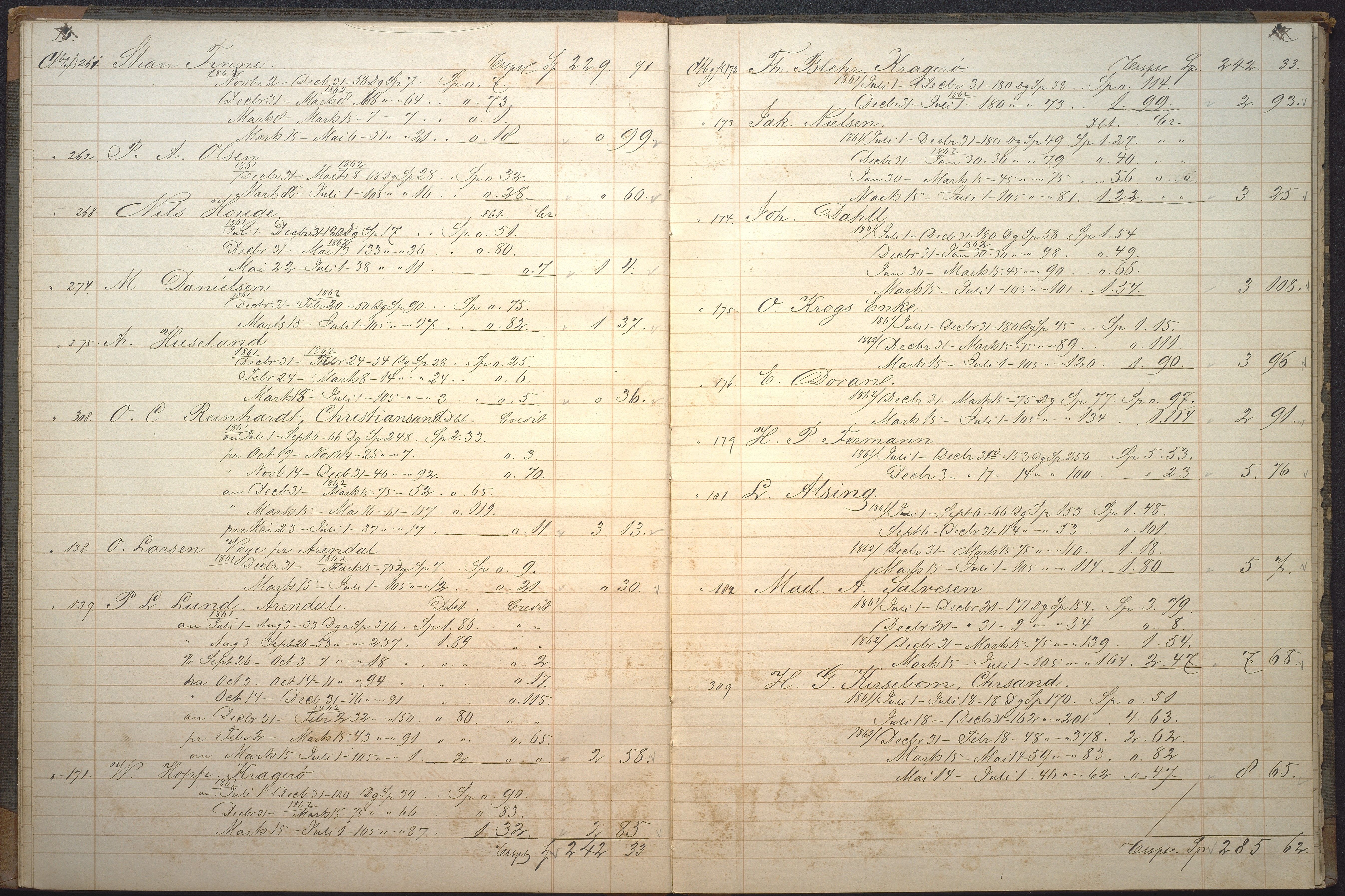 Agders Gjensidige Assuranceforening, AAKS/PA-1718/05/L0006: Renteprotokoll, seilavdeling, 1861-1867, p. 16-17