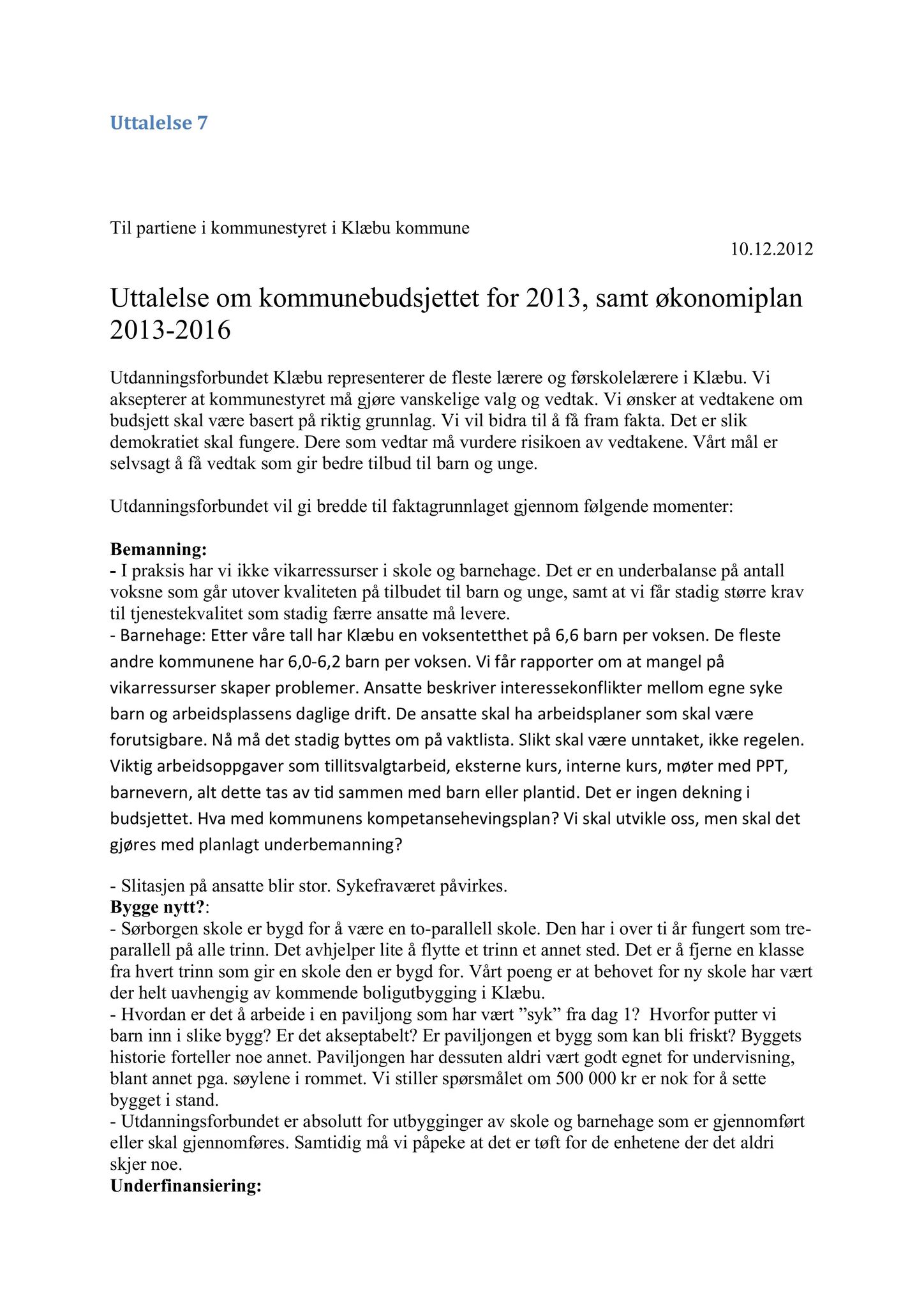 Klæbu Kommune, TRKO/KK/04-UO/L004: Utvalg for oppvekst - Møtedokumenter, 2013, p. 14