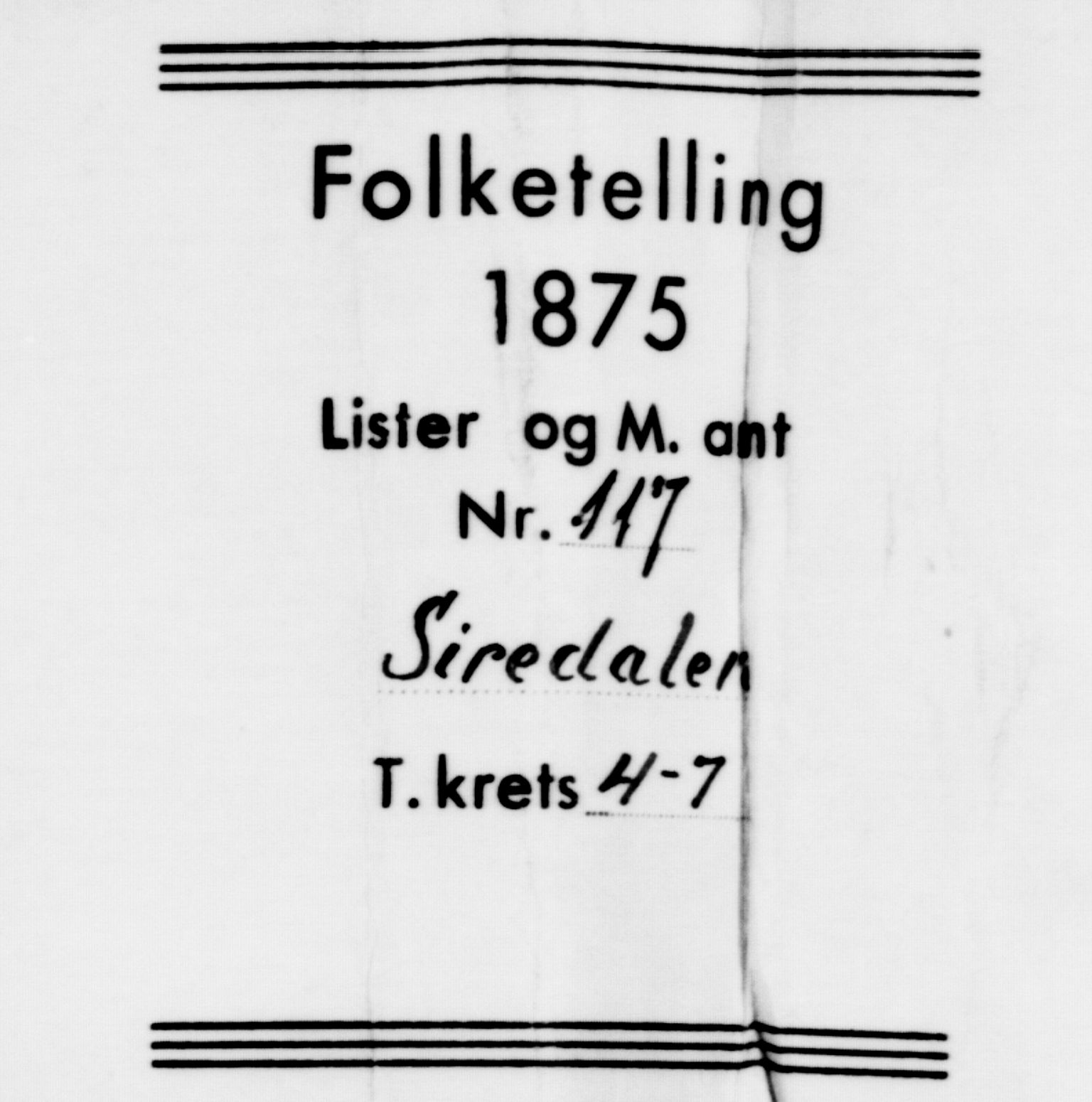 SAK, 1875 census for 1046P Sirdal, 1875, p. 333