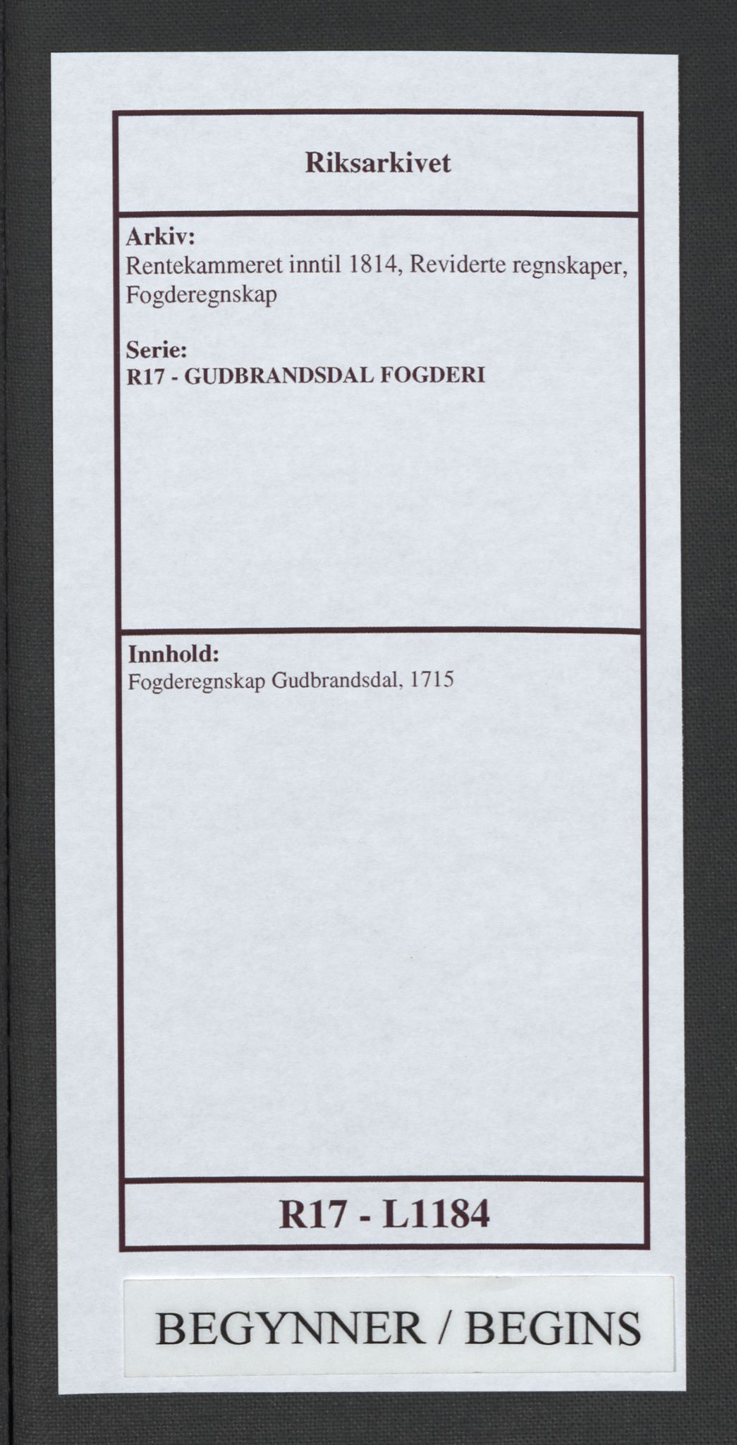 Rentekammeret inntil 1814, Reviderte regnskaper, Fogderegnskap, AV/RA-EA-4092/R17/L1184: Fogderegnskap Gudbrandsdal, 1715, p. 1