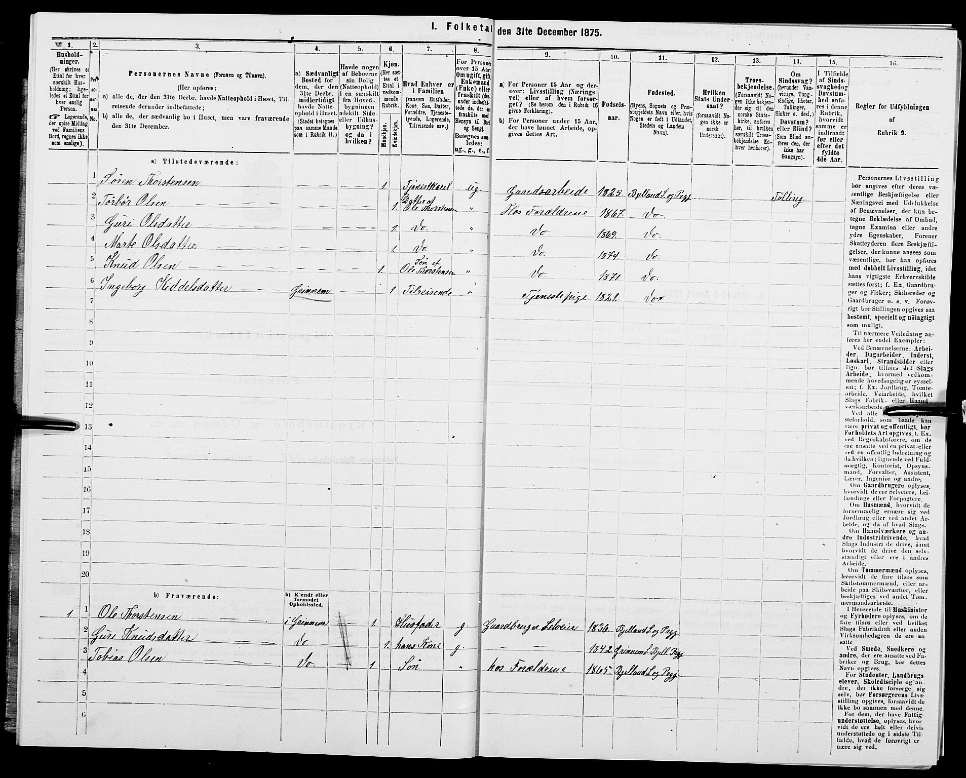 SAK, 1875 census for 1024P Bjelland, 1875, p. 271