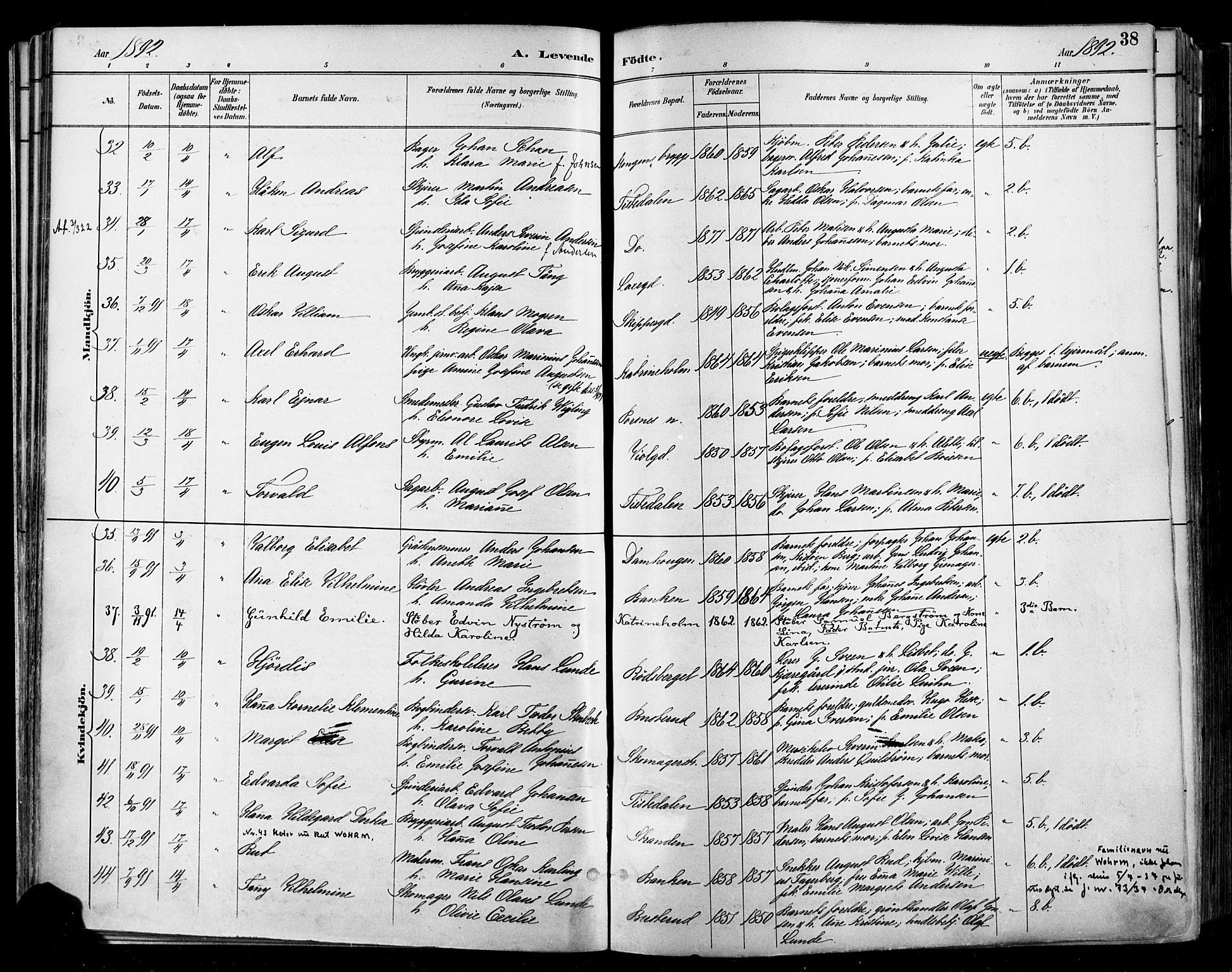 Halden prestekontor Kirkebøker, AV/SAO-A-10909/F/Fa/L0013: Parish register (official) no. I 13, 1890-1906, p. 38