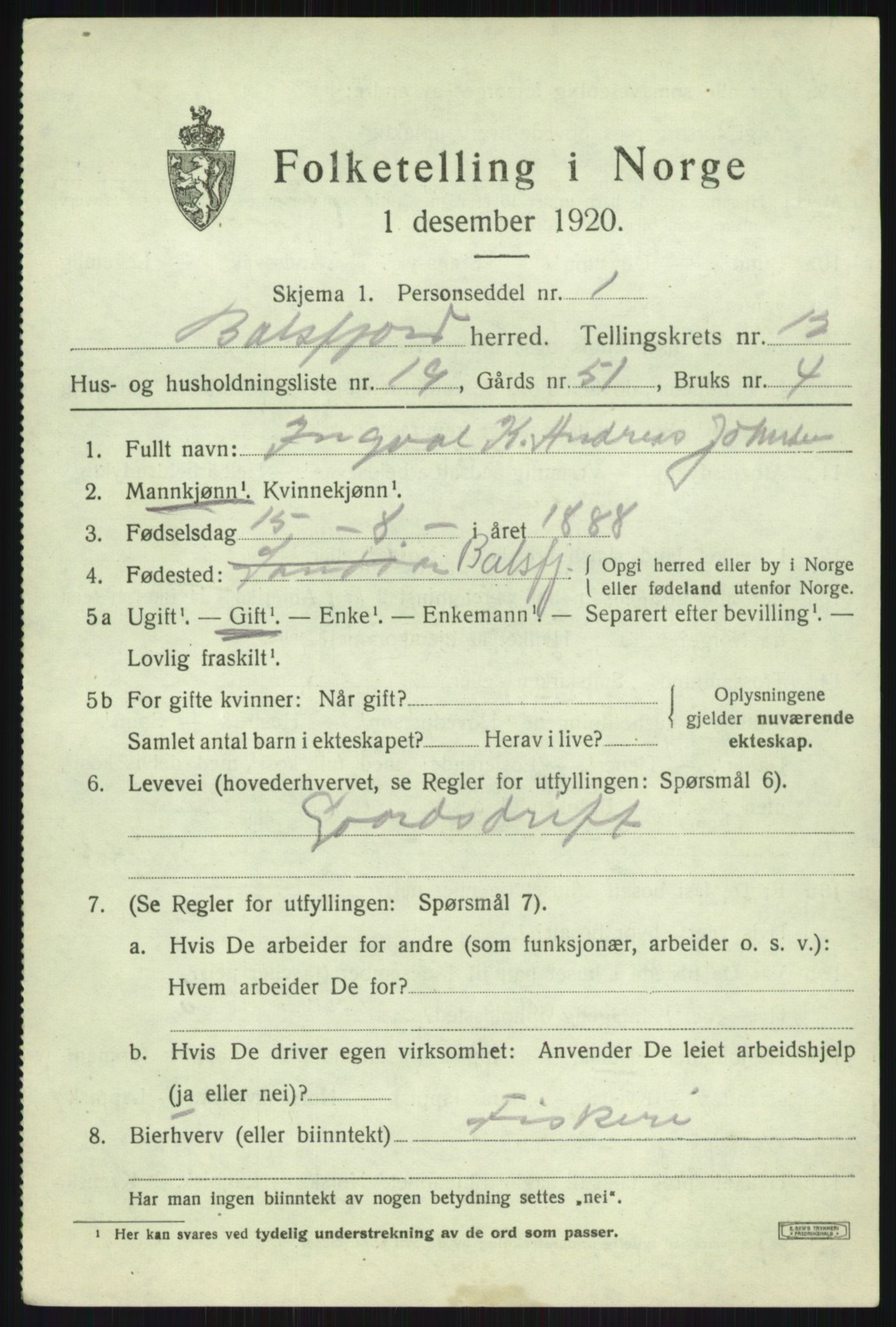 SATØ, 1920 census for Balsfjord, 1920, p. 7475