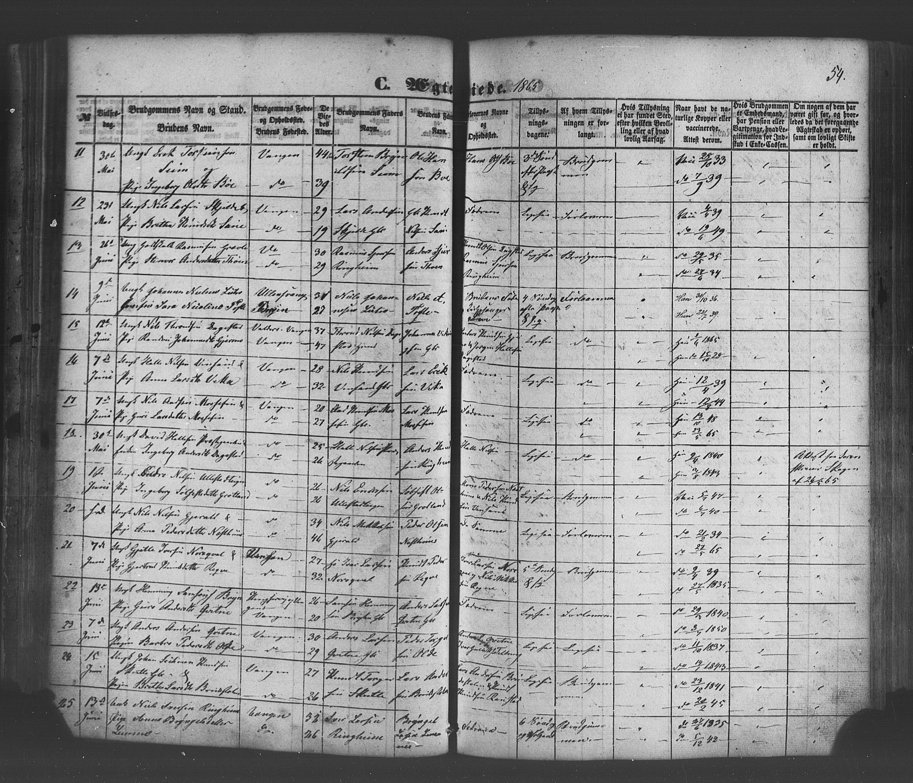 Voss sokneprestembete, SAB/A-79001/H/Haa: Parish register (official) no. A 19, 1851-1886, p. 54