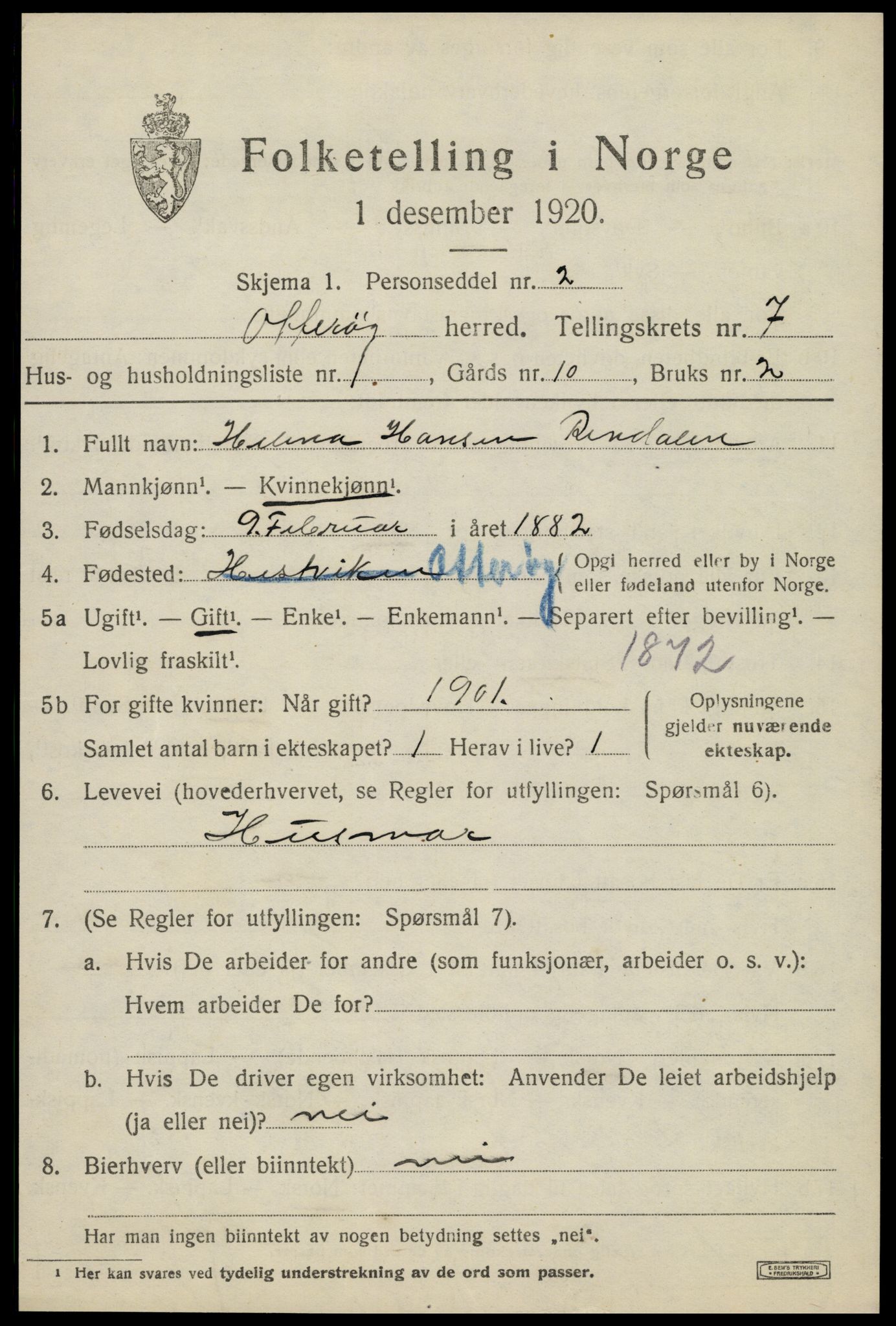 SAT, 1920 census for Otterøy, 1920, p. 2599