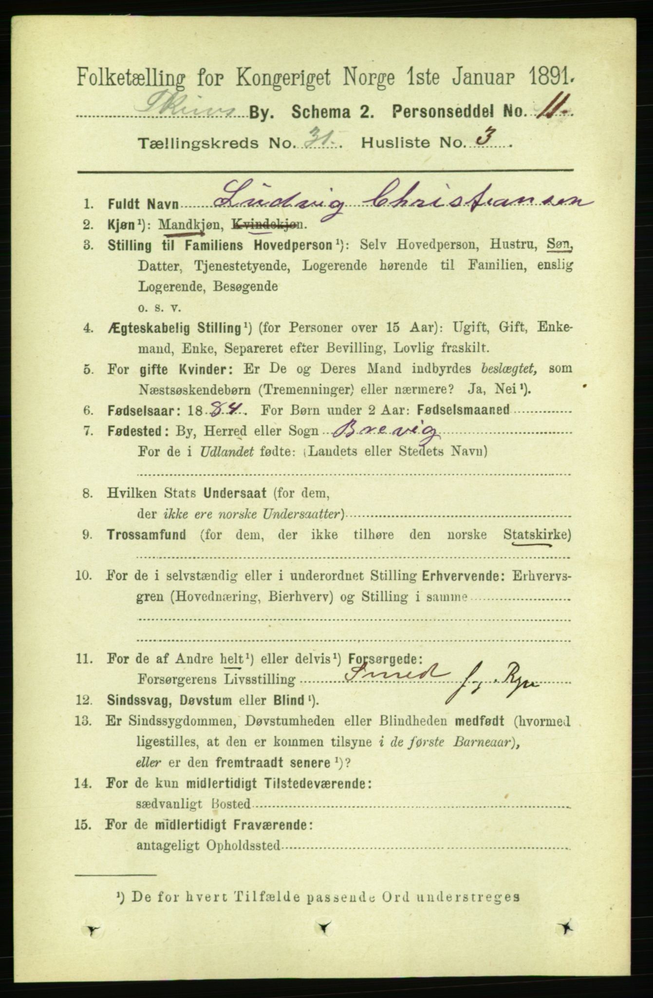 RA, 1891 census for 0806 Skien, 1891, p. 7056