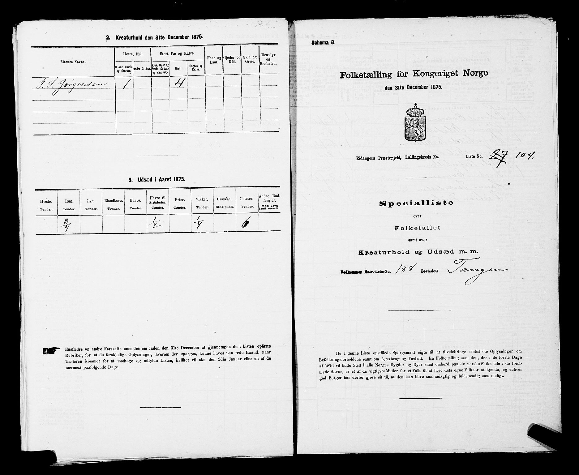 SAKO, 1875 census for 0813P Eidanger, 1875, p. 1123