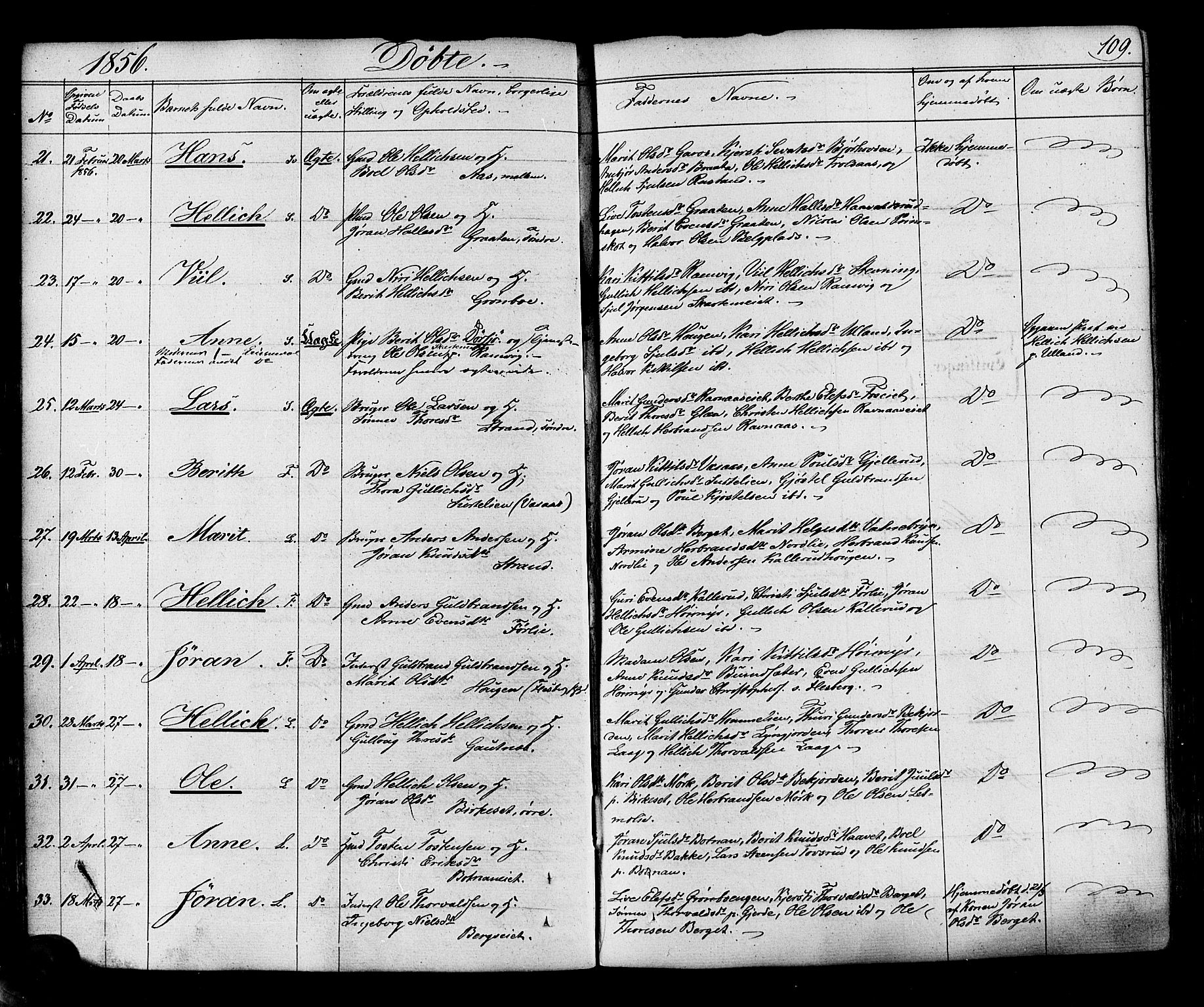 Flesberg kirkebøker, SAKO/A-18/F/Fa/L0006: Parish register (official) no. I 6, 1834-1860, p. 109