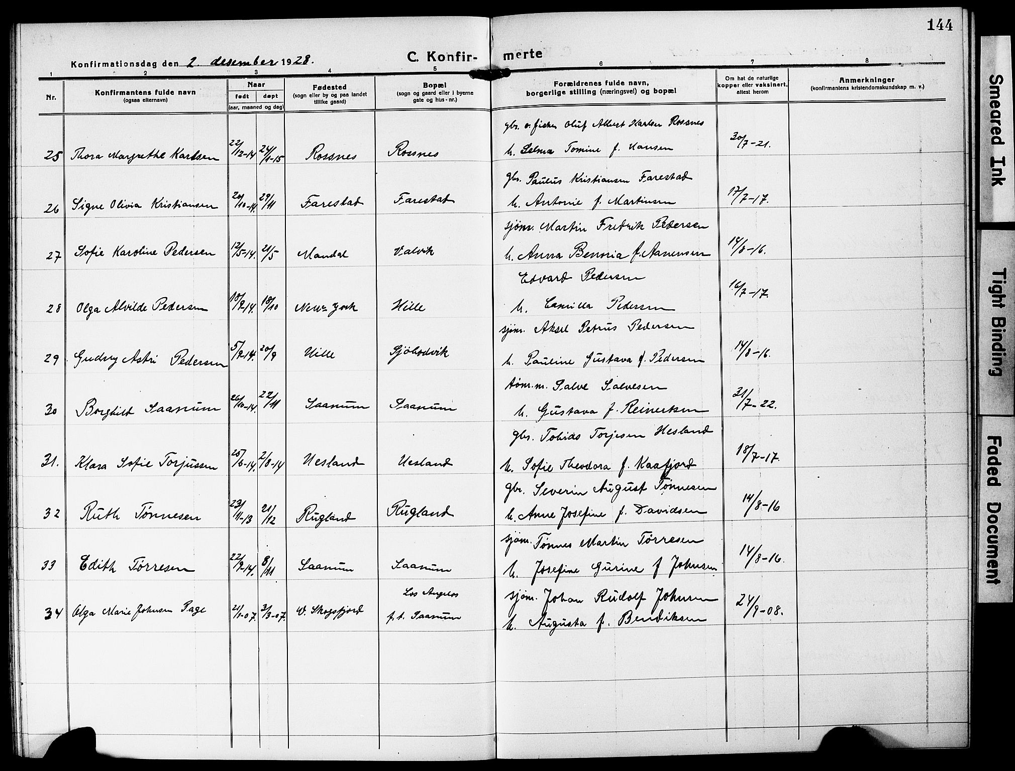 Mandal sokneprestkontor, SAK/1111-0030/F/Fb/Fba/L0013: Parish register (copy) no. B 7, 1918-1931, p. 144