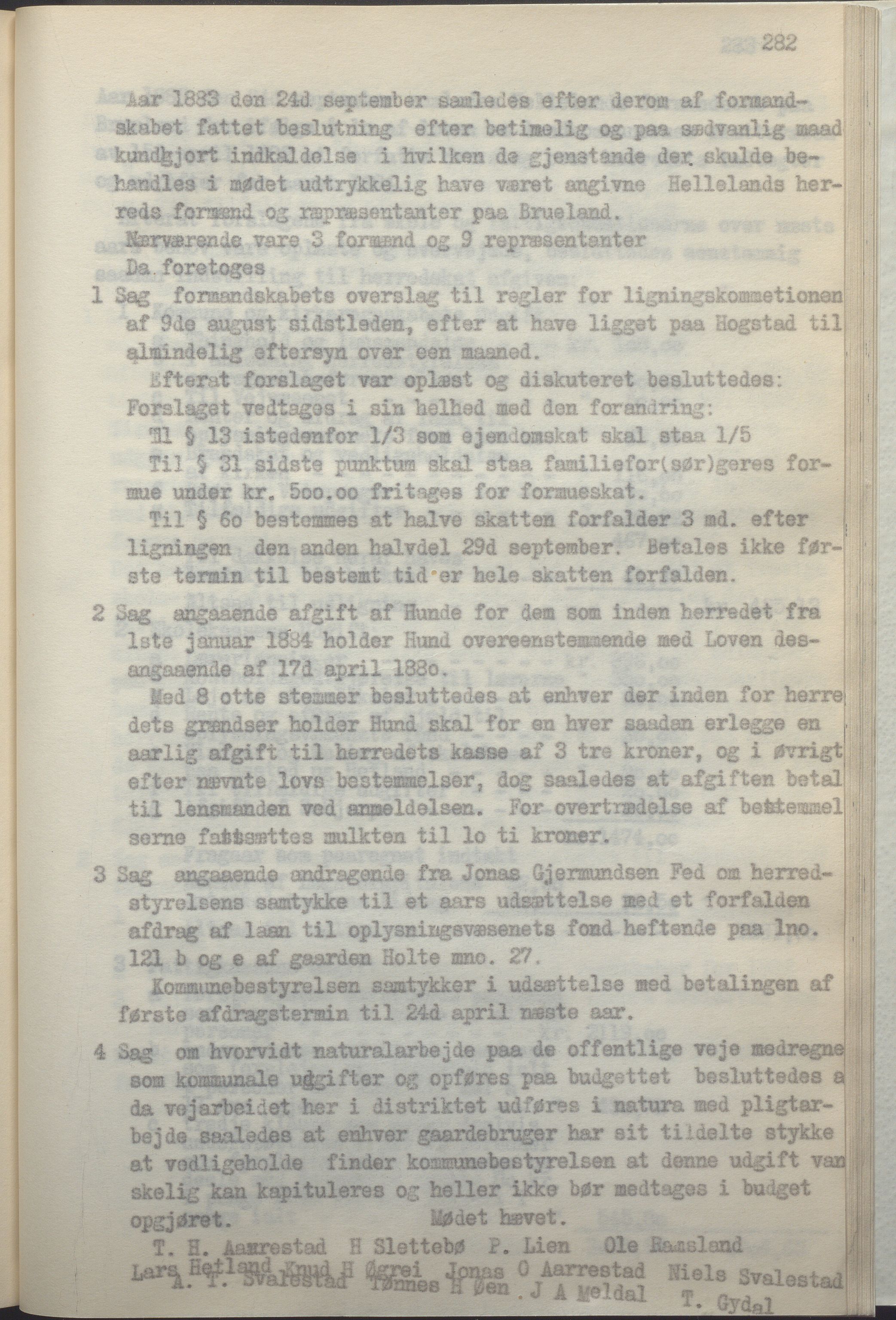 Helleland kommune - Formannskapet, IKAR/K-100479/A/Ab/L0002: Avskrift av møtebok, 1866-1887, p. 282