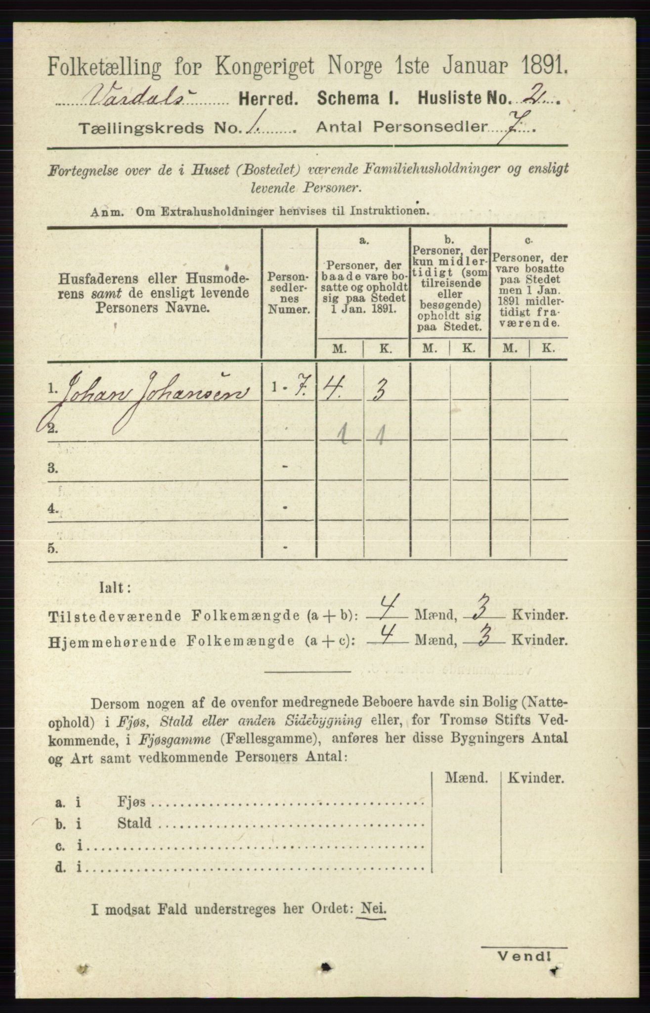 RA, 1891 census for 0527 Vardal, 1891, p. 26