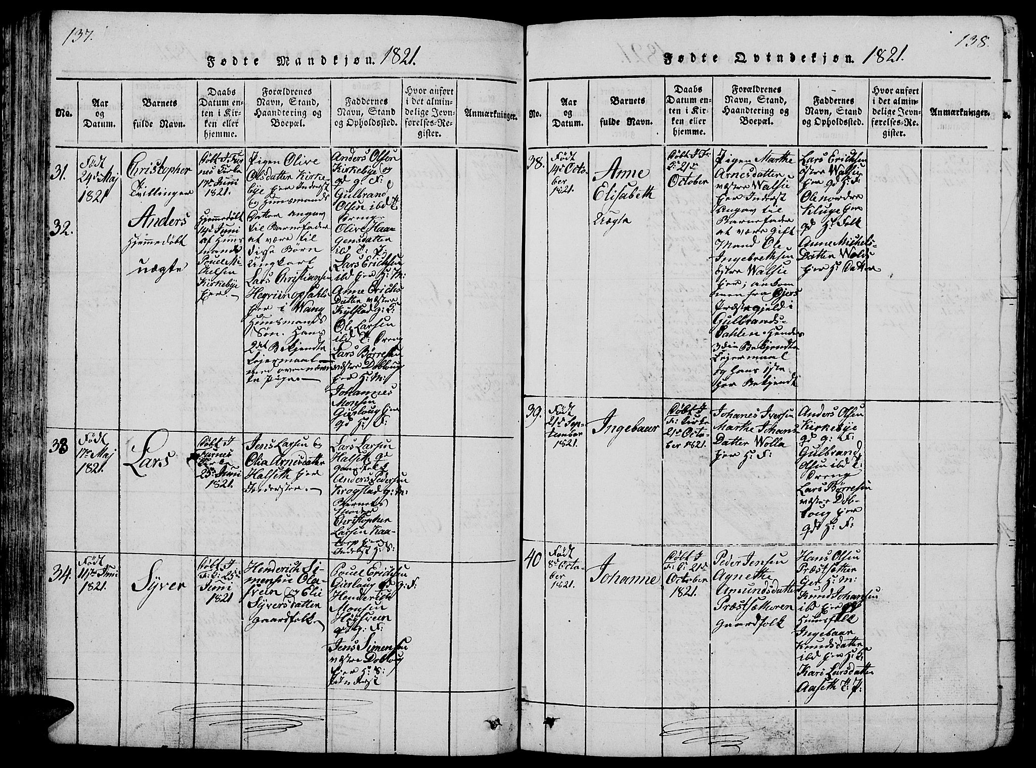 Vang prestekontor, Hedmark, AV/SAH-PREST-008/H/Ha/Hab/L0005: Parish register (copy) no. 5, 1815-1836, p. 137-138