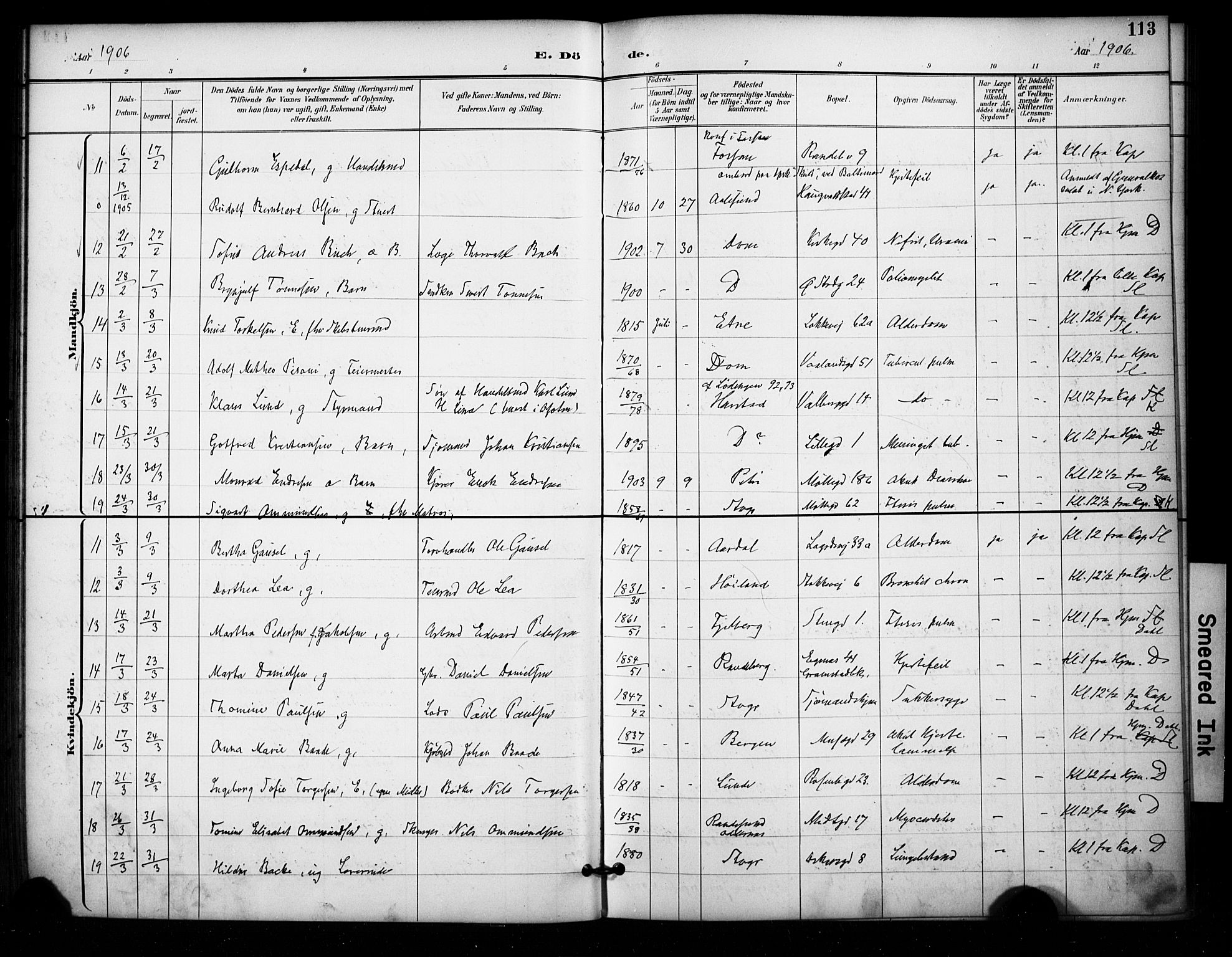 Domkirken sokneprestkontor, AV/SAST-A-101812/001/30/30BA/L0032: Parish register (official) no. A 31, 1896-1917, p. 113