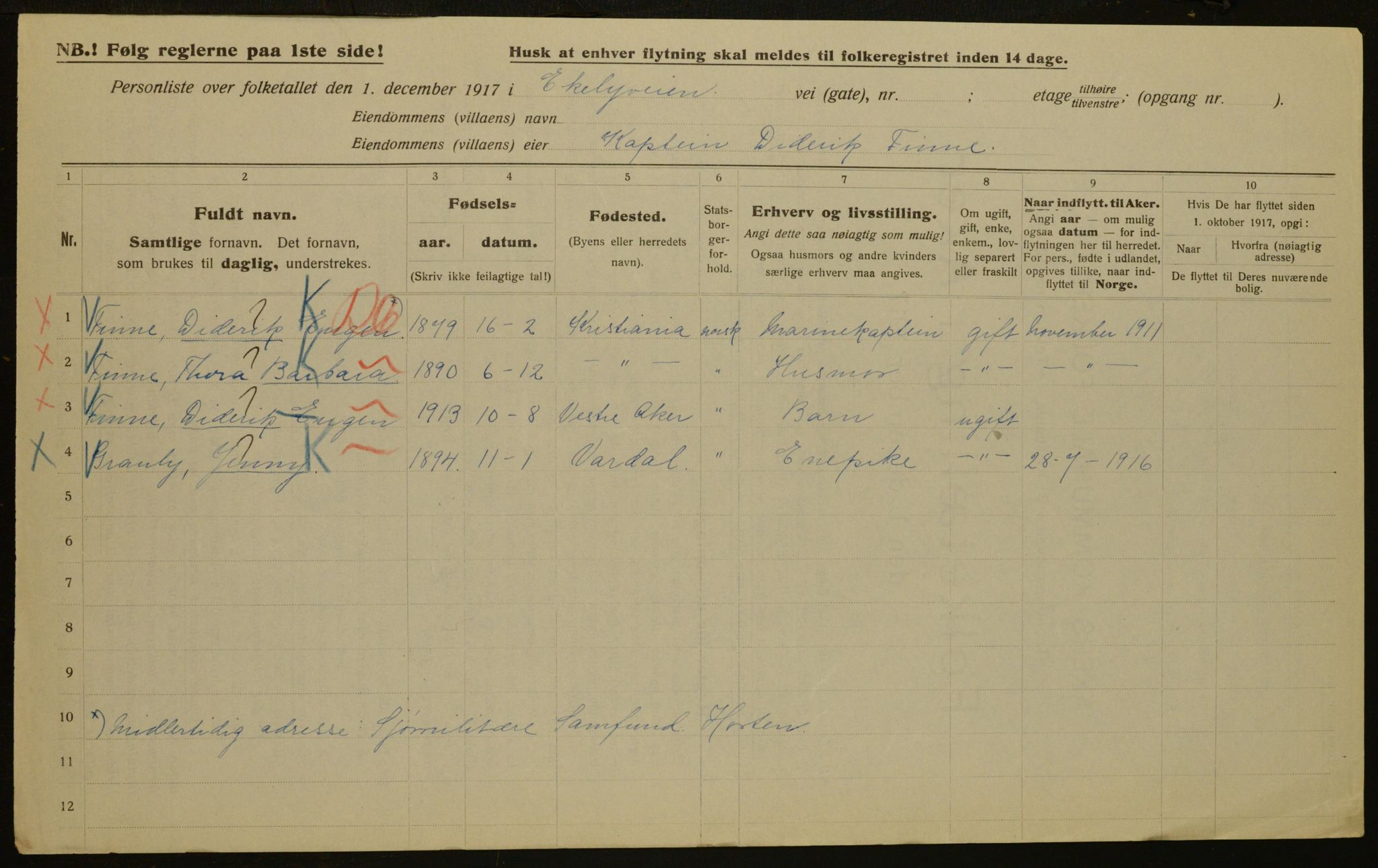 OBA, Municipal Census 1917 for Aker, 1917, p. 4301