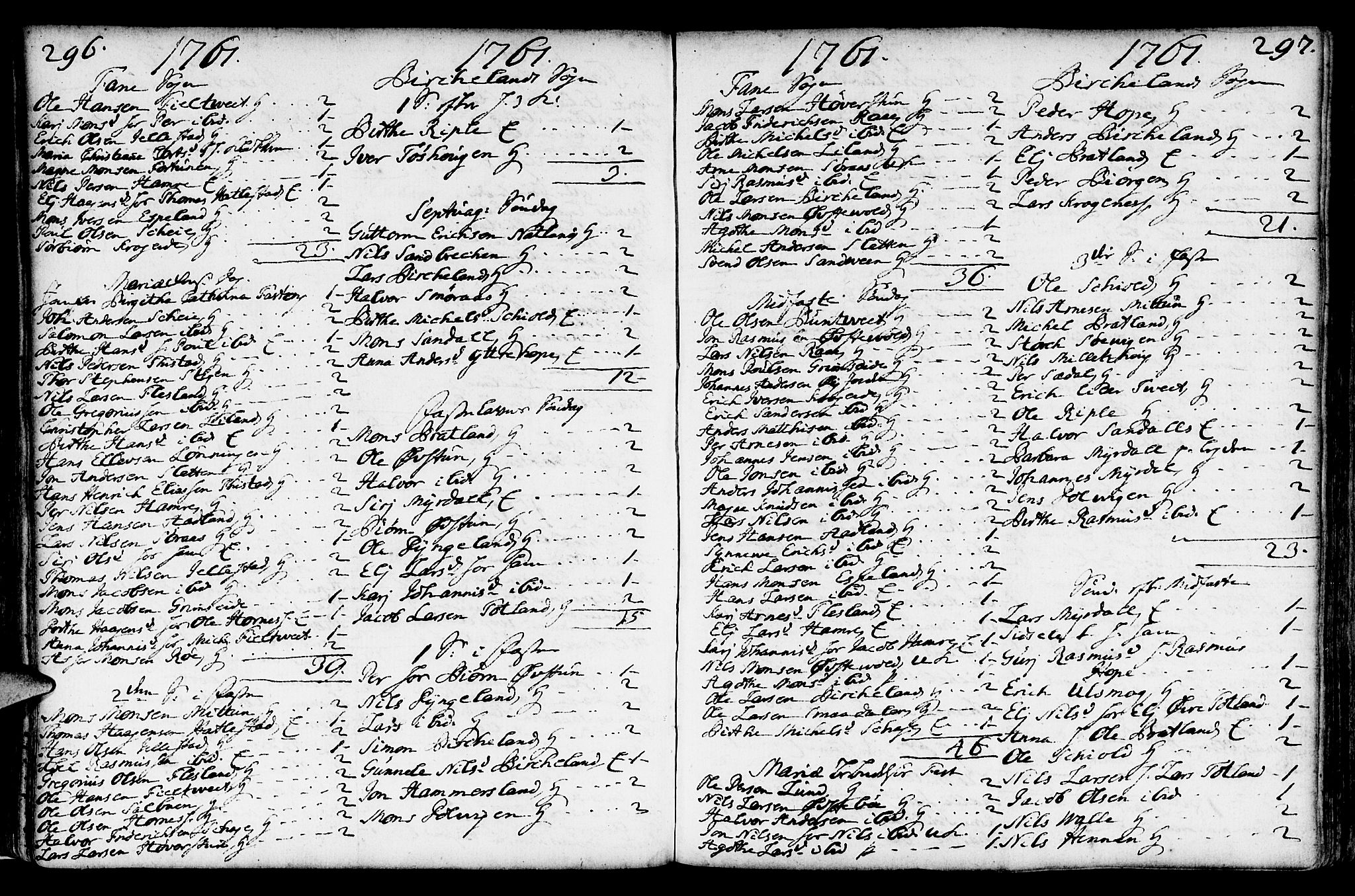 Fana Sokneprestembete, SAB/A-75101/H/Haa/Haaa/L0004: Parish register (official) no. A 4, 1757-1774, p. 296-297