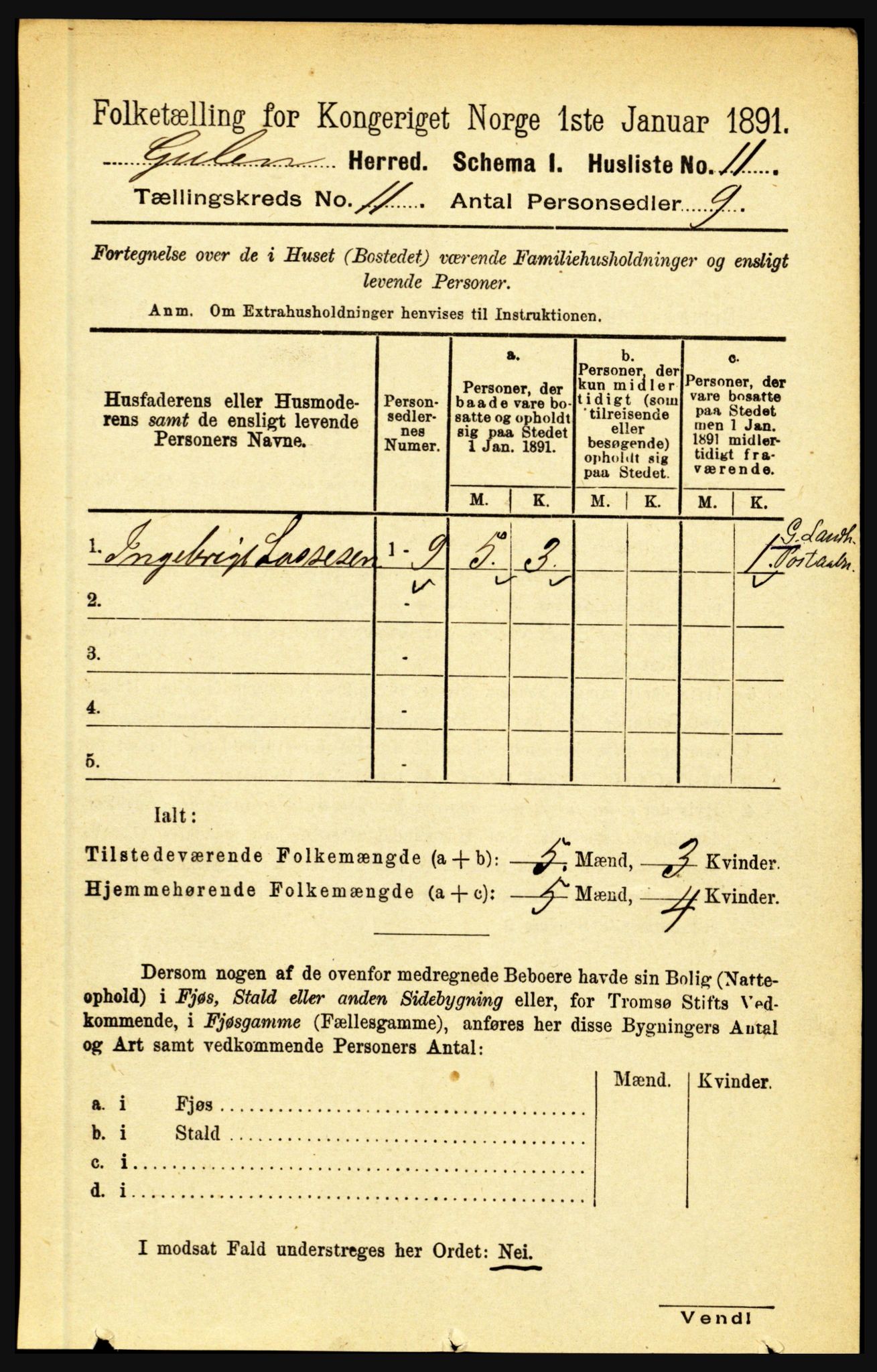 RA, 1891 census for 1411 Gulen, 1891, p. 3632