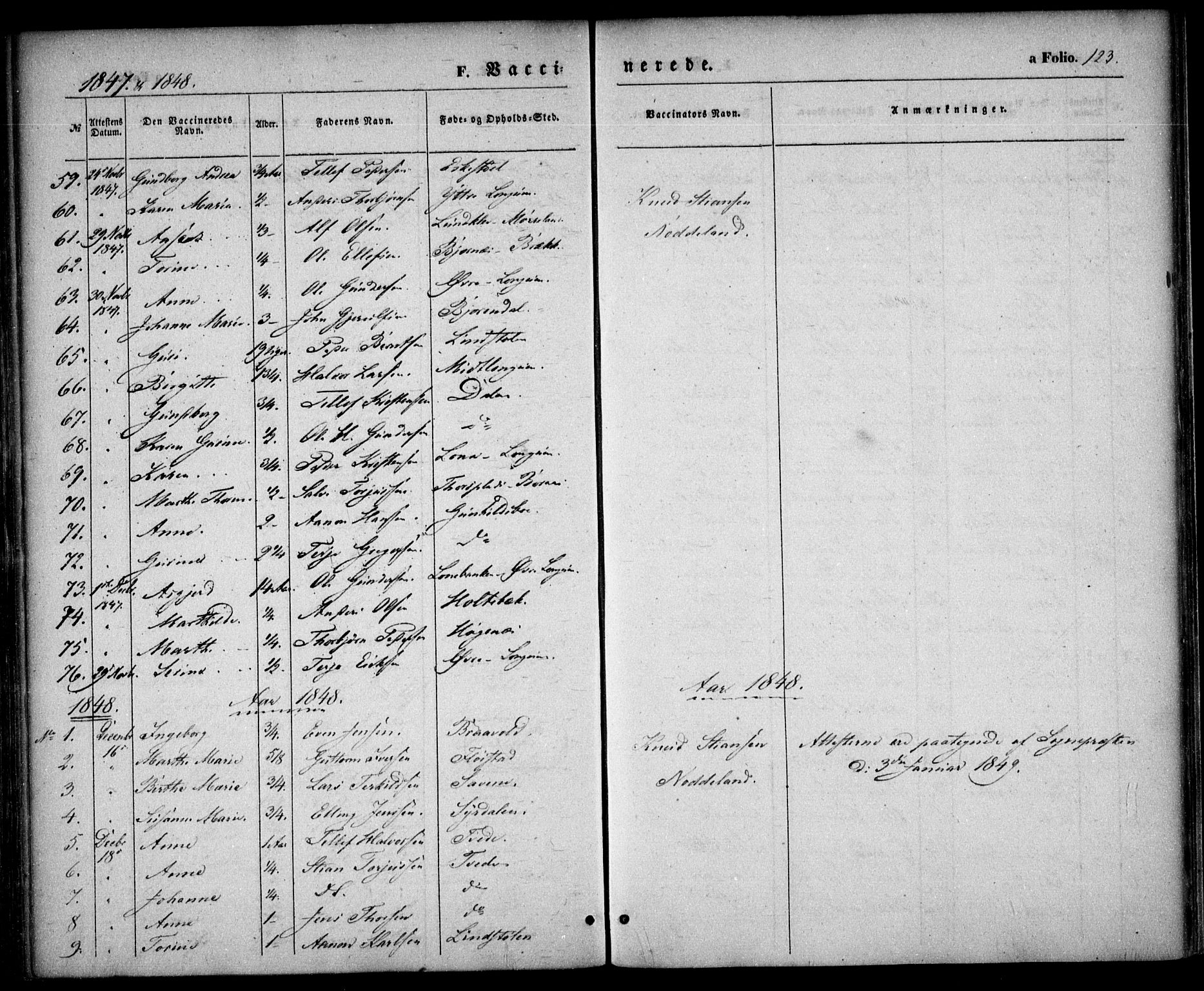 Austre Moland sokneprestkontor, SAK/1111-0001/F/Fa/Faa/L0007: Parish register (official) no. A 7, 1847-1857, p. 123