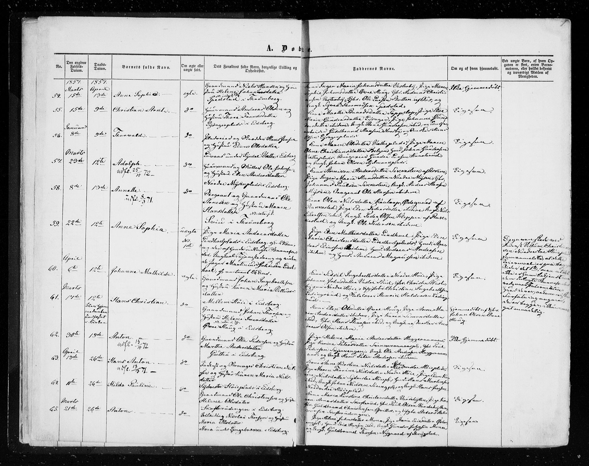 Eidsberg prestekontor Kirkebøker, AV/SAO-A-10905/F/Fa/L0010.a: Parish register (official) no. I 10A, 1857-1866, p. 7