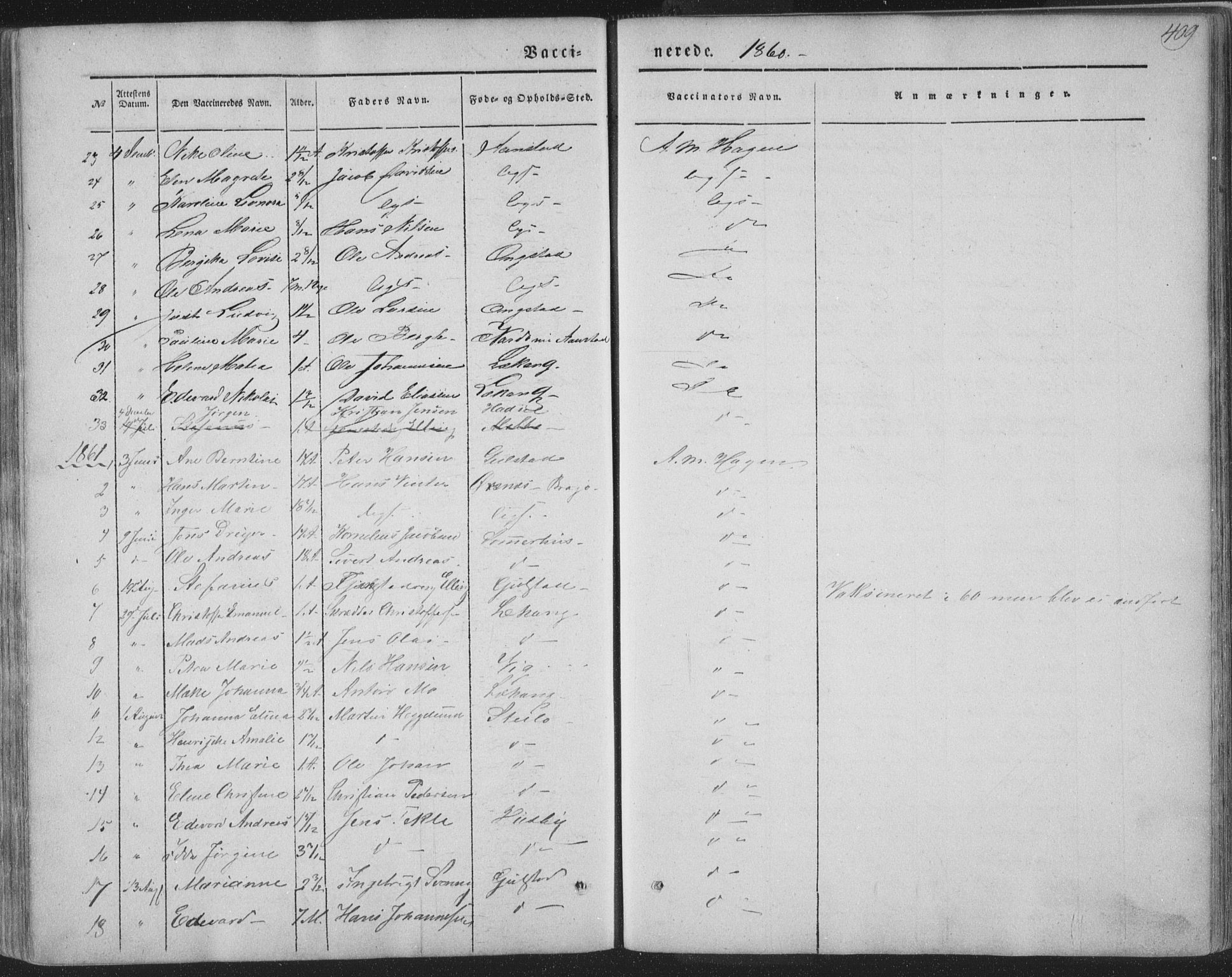 Ministerialprotokoller, klokkerbøker og fødselsregistre - Nordland, AV/SAT-A-1459/888/L1241: Parish register (official) no. 888A07, 1849-1869, p. 409