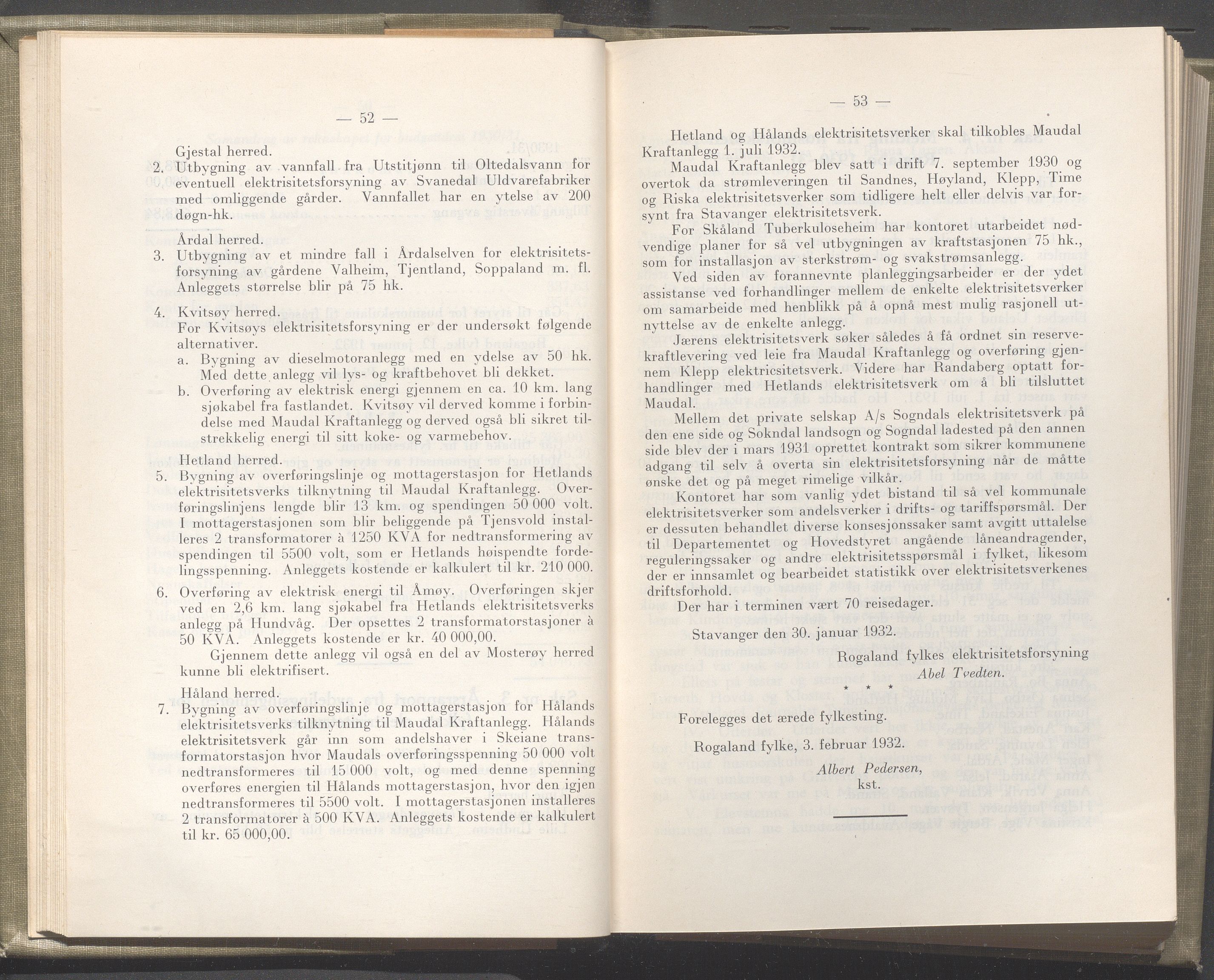 Rogaland fylkeskommune - Fylkesrådmannen , IKAR/A-900/A/Aa/Aaa/L0051: Møtebok , 1932, p. 52-53