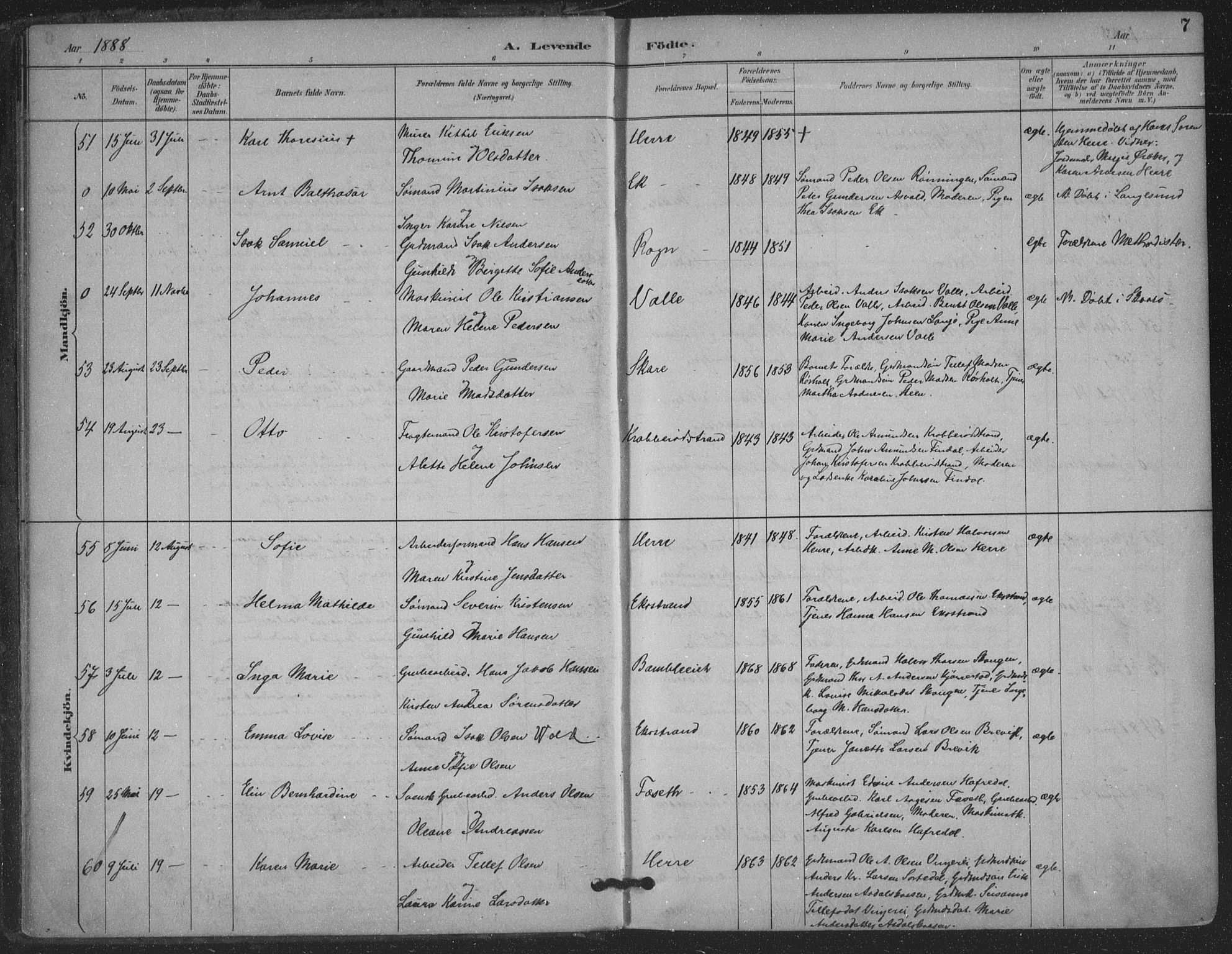 Bamble kirkebøker, AV/SAKO-A-253/F/Fa/L0008: Parish register (official) no. I 8, 1888-1900, p. 7