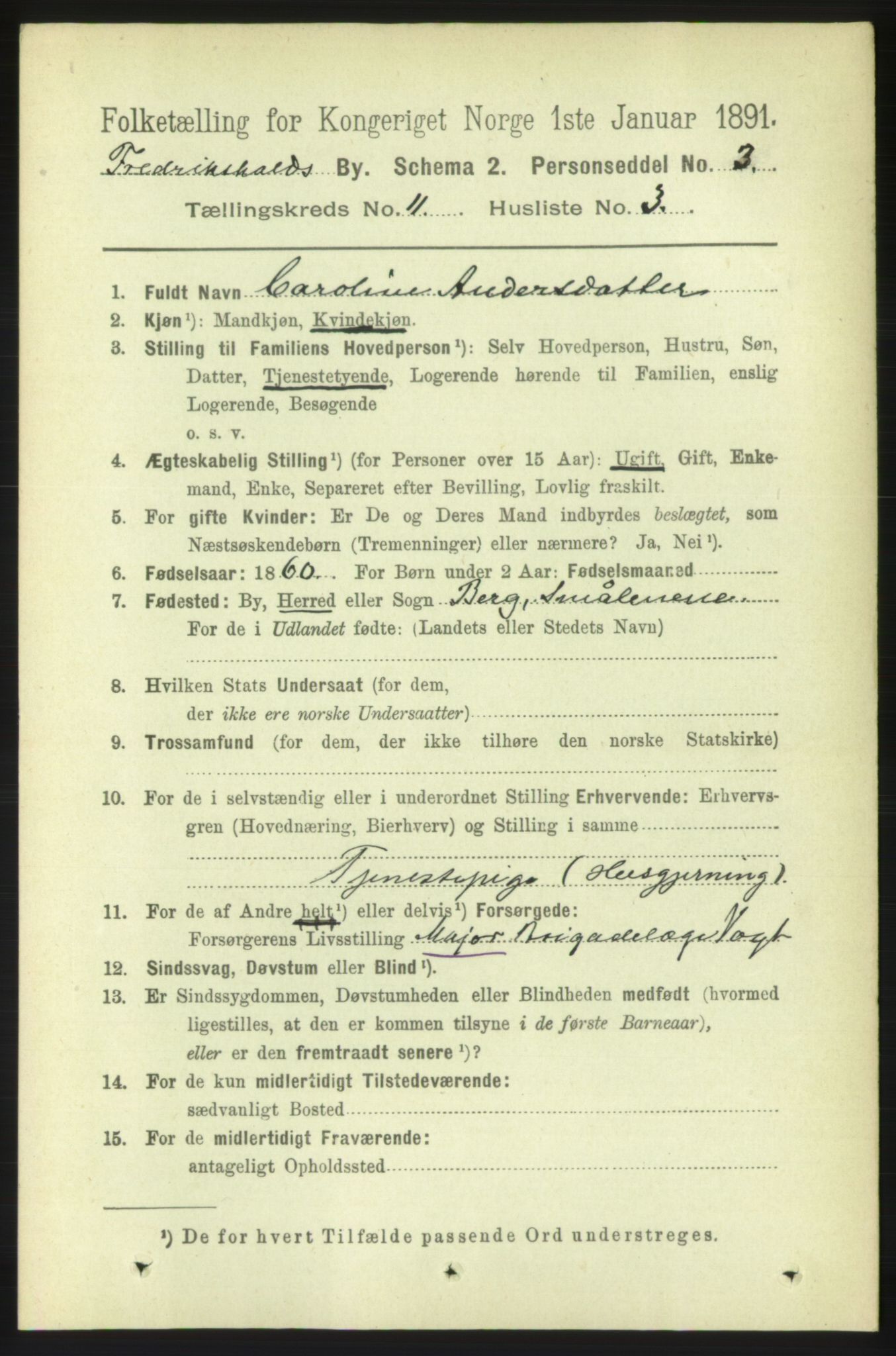 RA, 1891 census for 0101 Fredrikshald, 1891, p. 7651