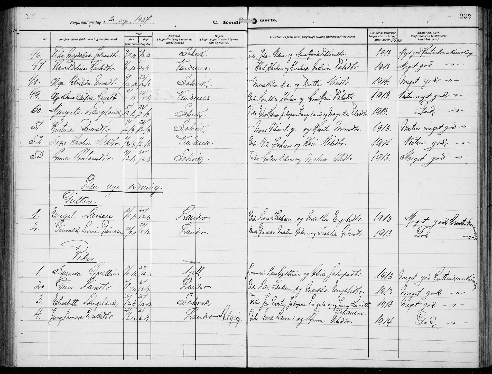 Fjell sokneprestembete, AV/SAB-A-75301/H/Hab: Parish register (copy) no. A  6, 1918-1936, p. 232