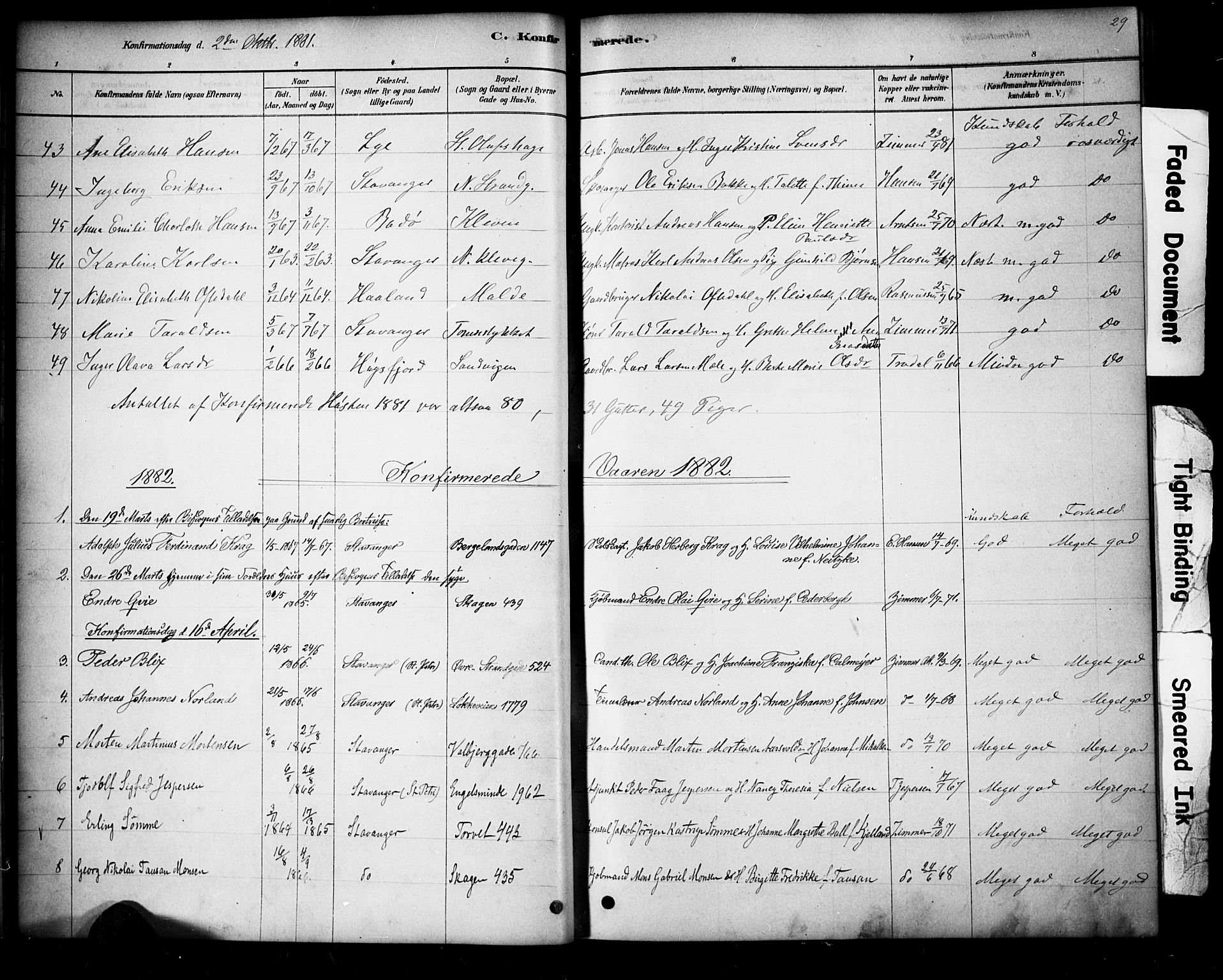 Domkirken sokneprestkontor, SAST/A-101812/001/30/30BA/L0028: Parish register (official) no. A 27, 1878-1896, p. 29