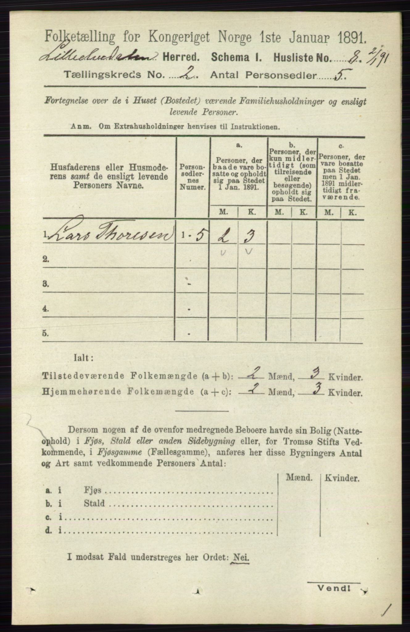 RA, 1891 census for 0438 Lille Elvedalen, 1891, p. 490