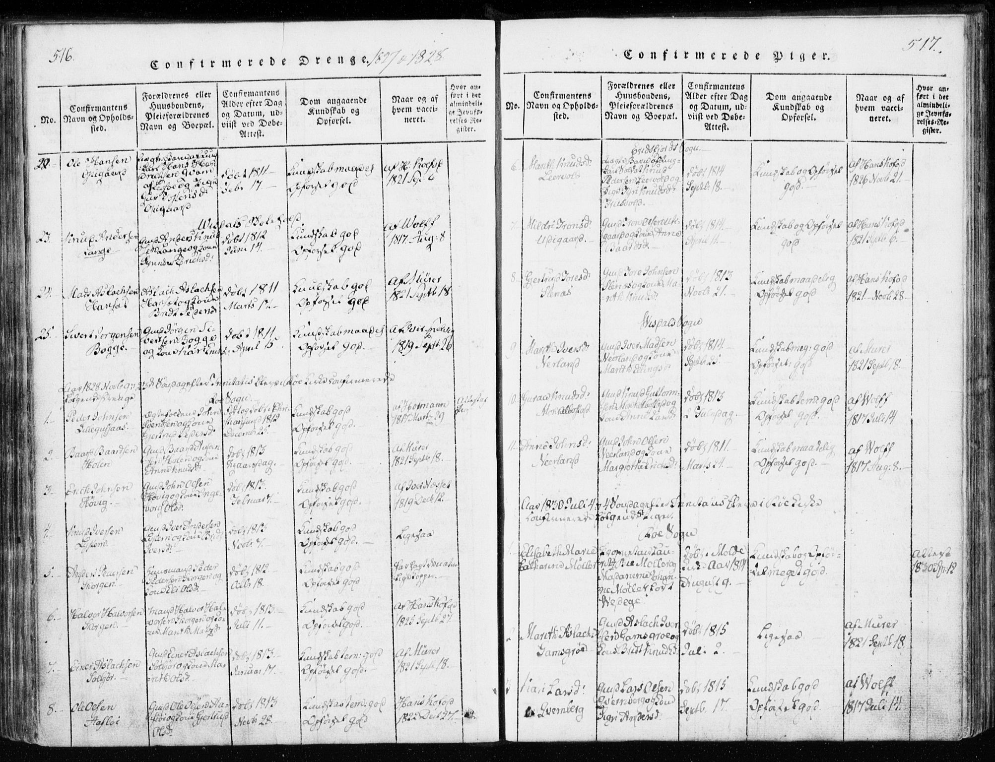 Ministerialprotokoller, klokkerbøker og fødselsregistre - Møre og Romsdal, SAT/A-1454/551/L0623: Parish register (official) no. 551A03, 1818-1831, p. 516-517
