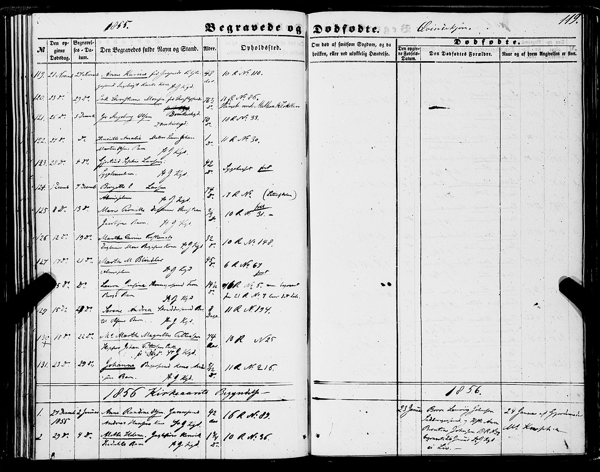 Domkirken sokneprestembete, AV/SAB-A-74801/H/Haa/L0041: Parish register (official) no. E 2, 1853-1863, p. 119