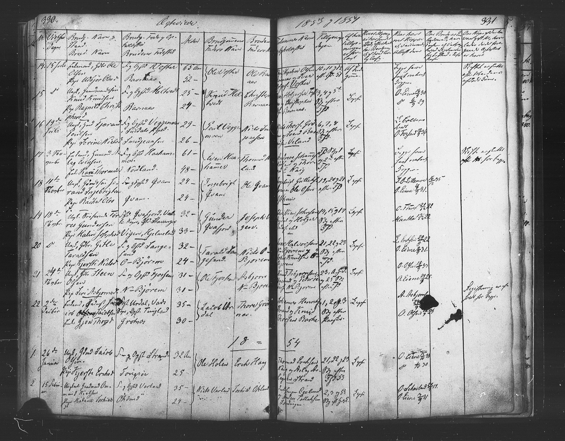 Strand sokneprestkontor, SAST/A-101828/H/Ha/Haa/L0006: Parish register (official) no. A 6, 1834-1854, p. 330-331