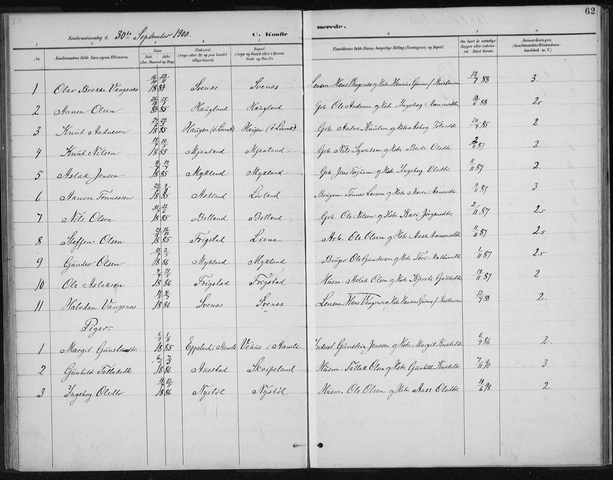 Herefoss sokneprestkontor, SAK/1111-0019/F/Fa/Fac/L0002: Parish register (official) no. A 2, 1887-1915, p. 62