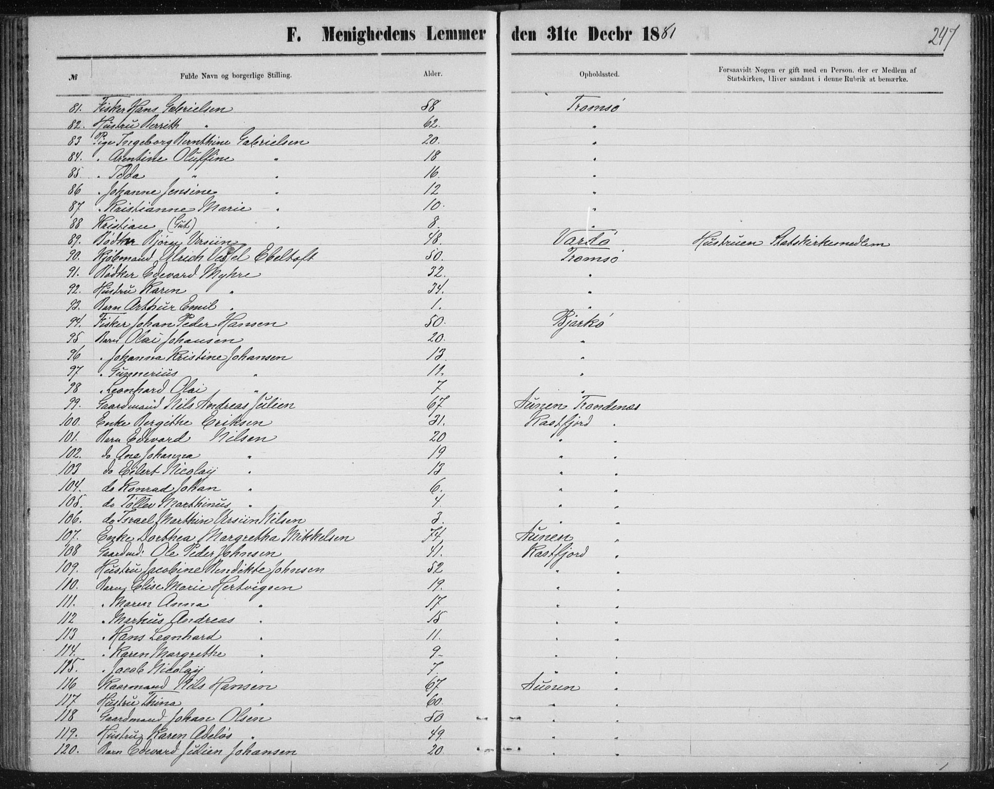 Uten arkivreferanse, SATØ/-: Dissenter register no. DP 3, 1871-1893, p. 247