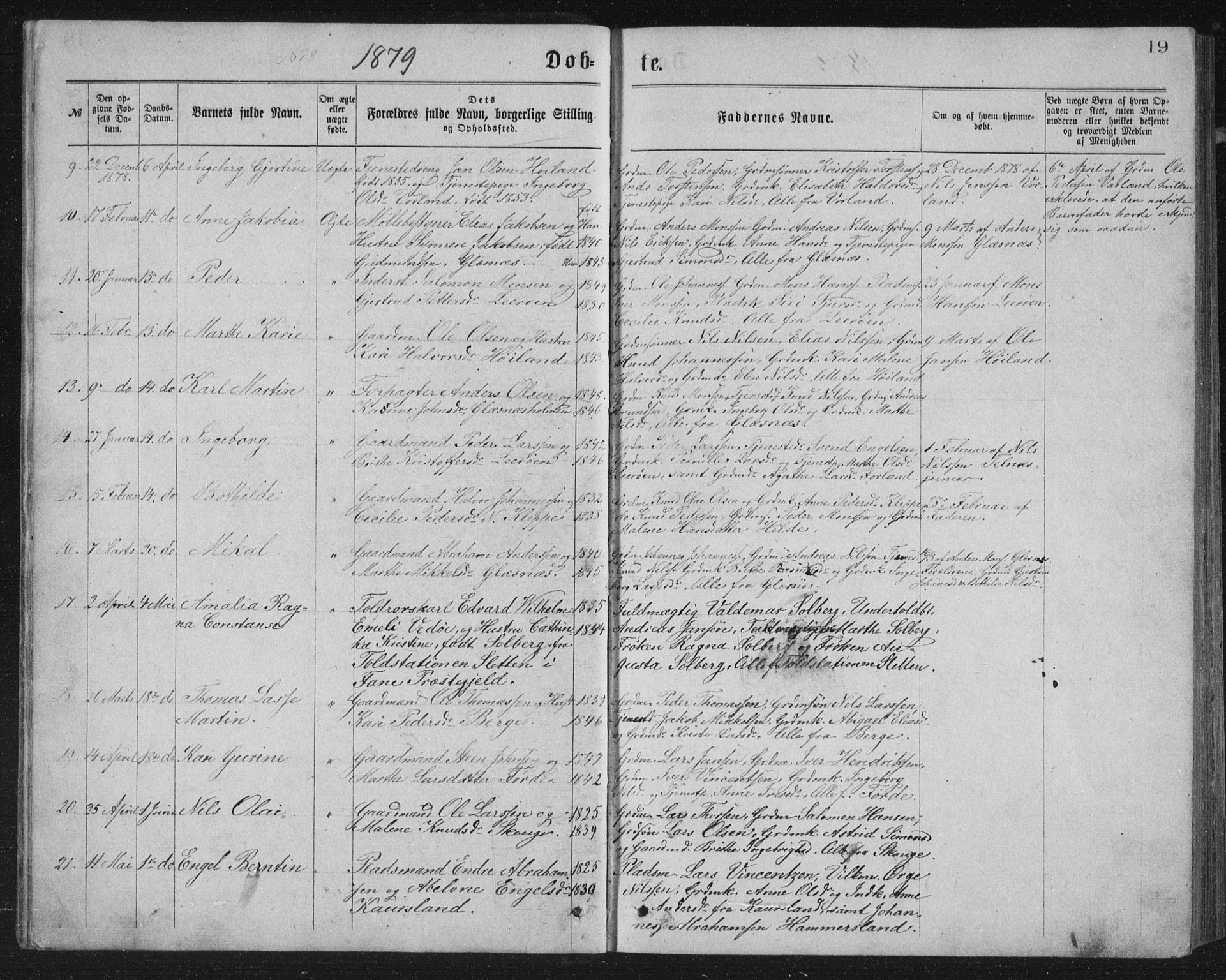 Sund sokneprestembete, SAB/A-99930: Parish register (copy) no. B 2, 1874-1881, p. 19