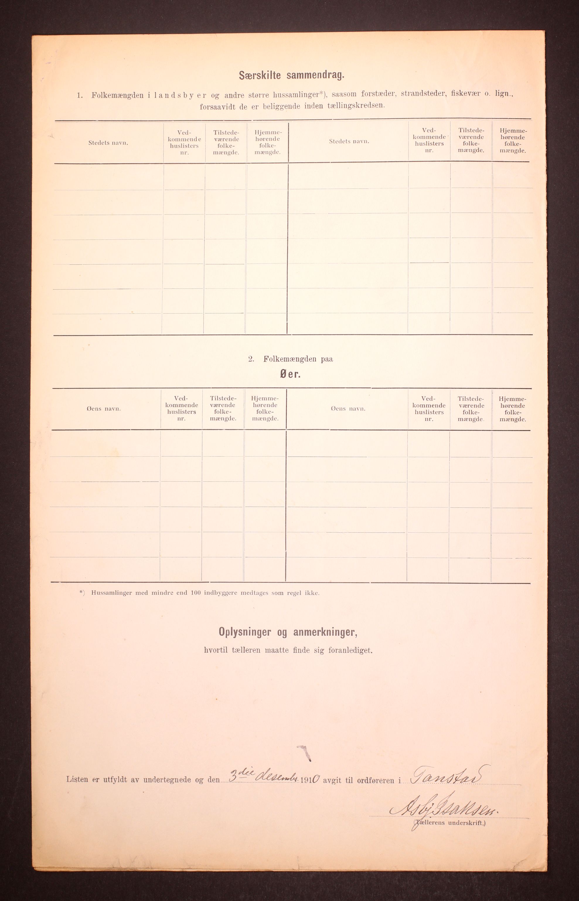 RA, 1910 census for Tonstad, 1910, p. 6